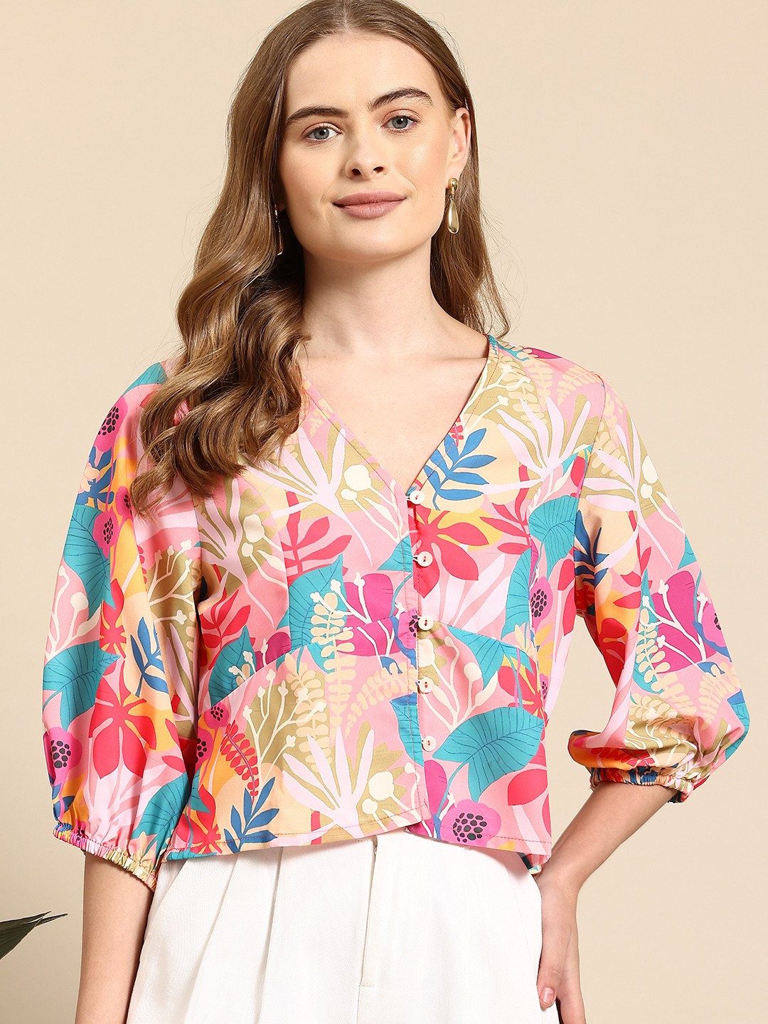 

Mast & Harbour Floral Print Shirt Style Top, Pink
