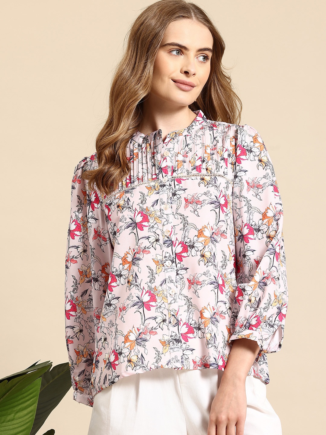 

Mast & Harbour Floral Print Shirt Style Top, Pink