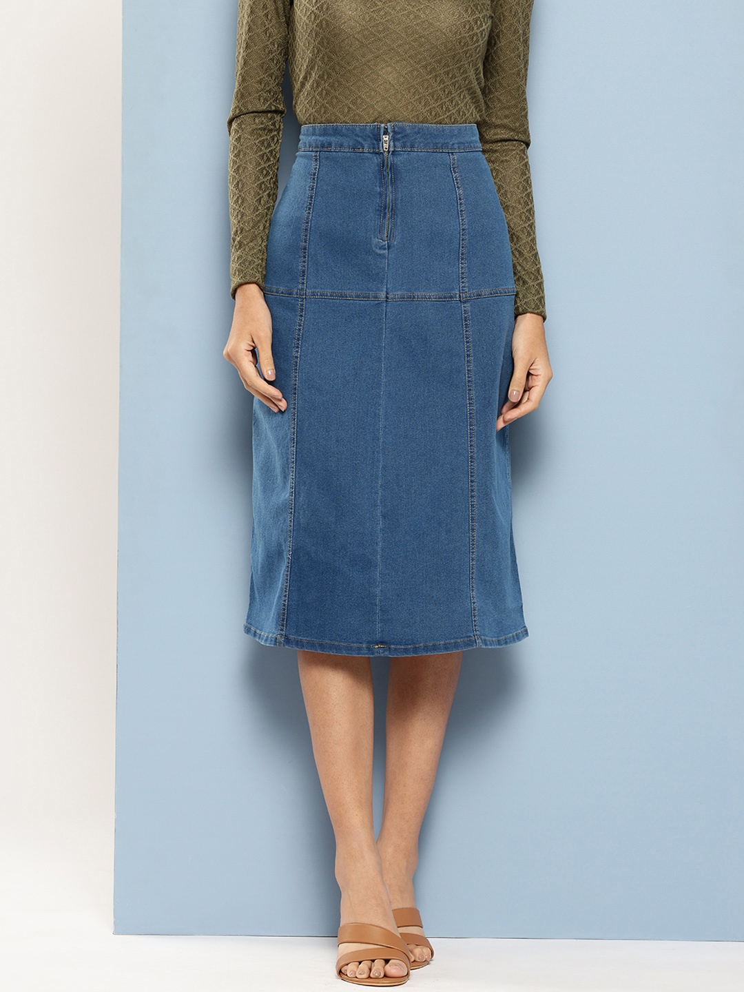 

Chemistry Denim High-Waist Straight Skirt, Blue