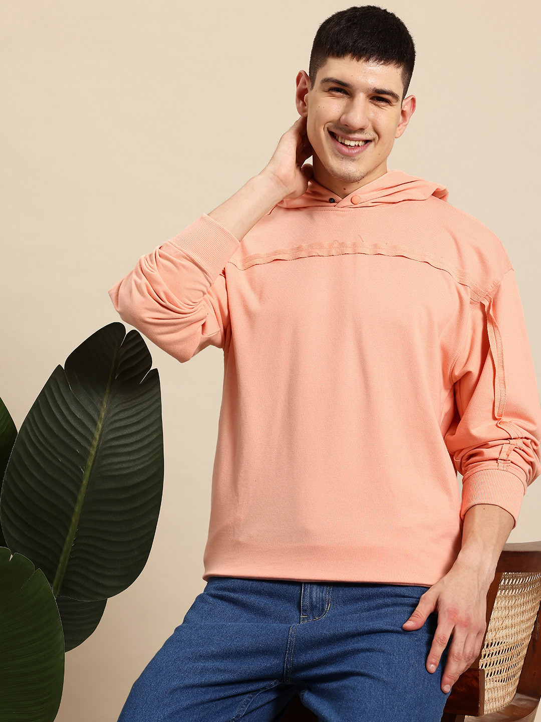 

Mast & Harbour Men Hooded Sweatshirt, Peach