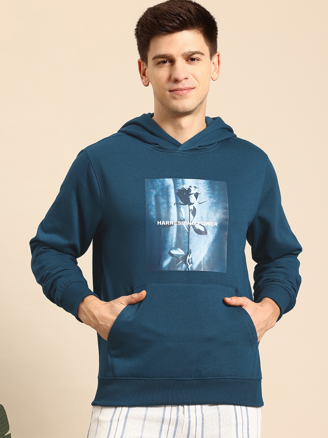 

Mast & Harbour Printed Hooded Sweatshirt, Teal