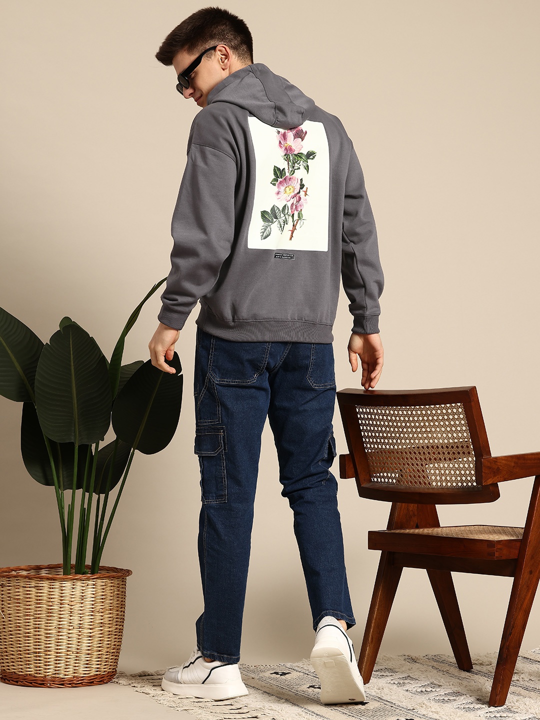 

Mast & Harbour Floral Printed Hooded Sweatshirt, Grey