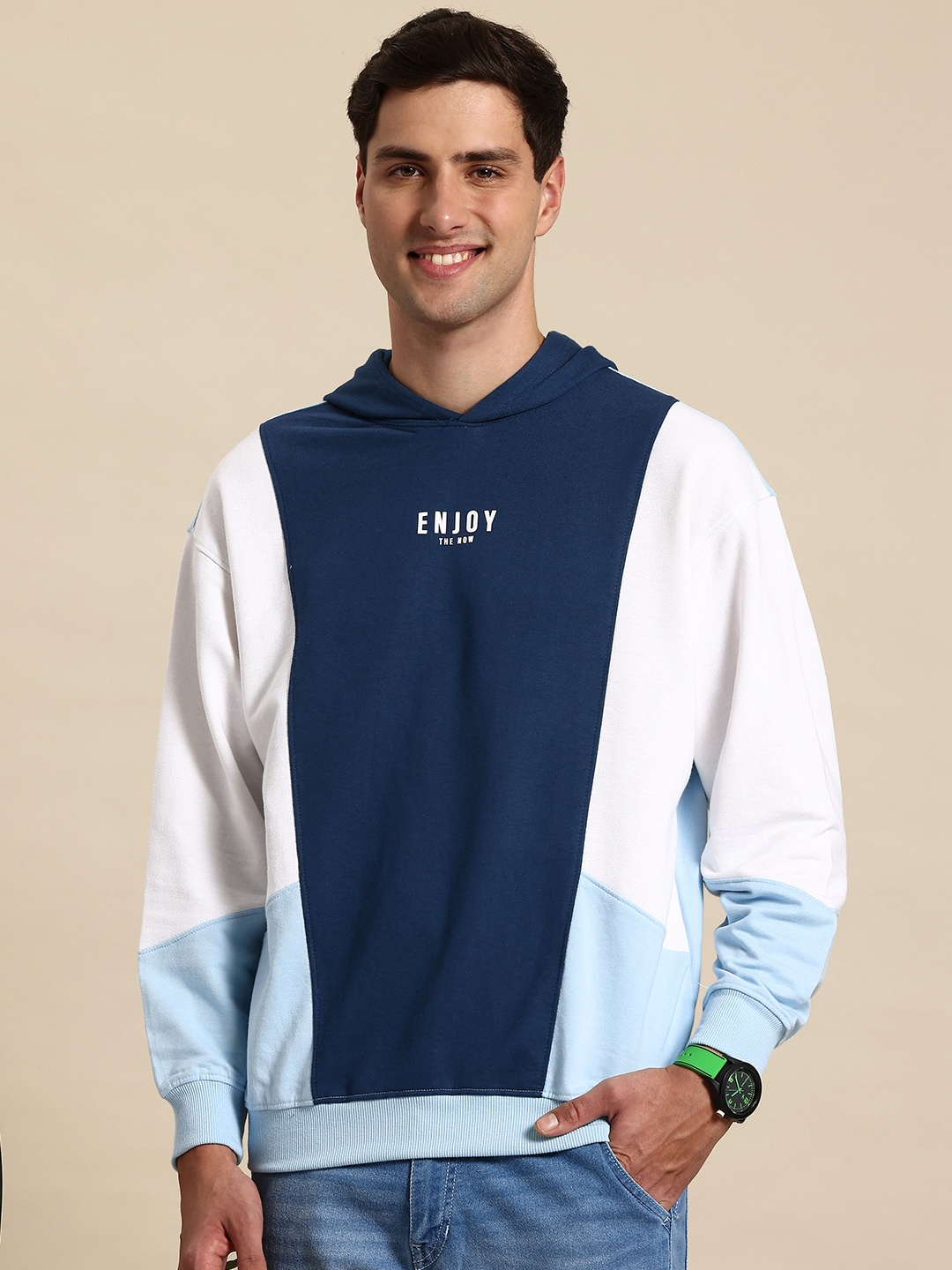 

Mast & Harbour Colourblocked Hooded Sweatshirt, Blue