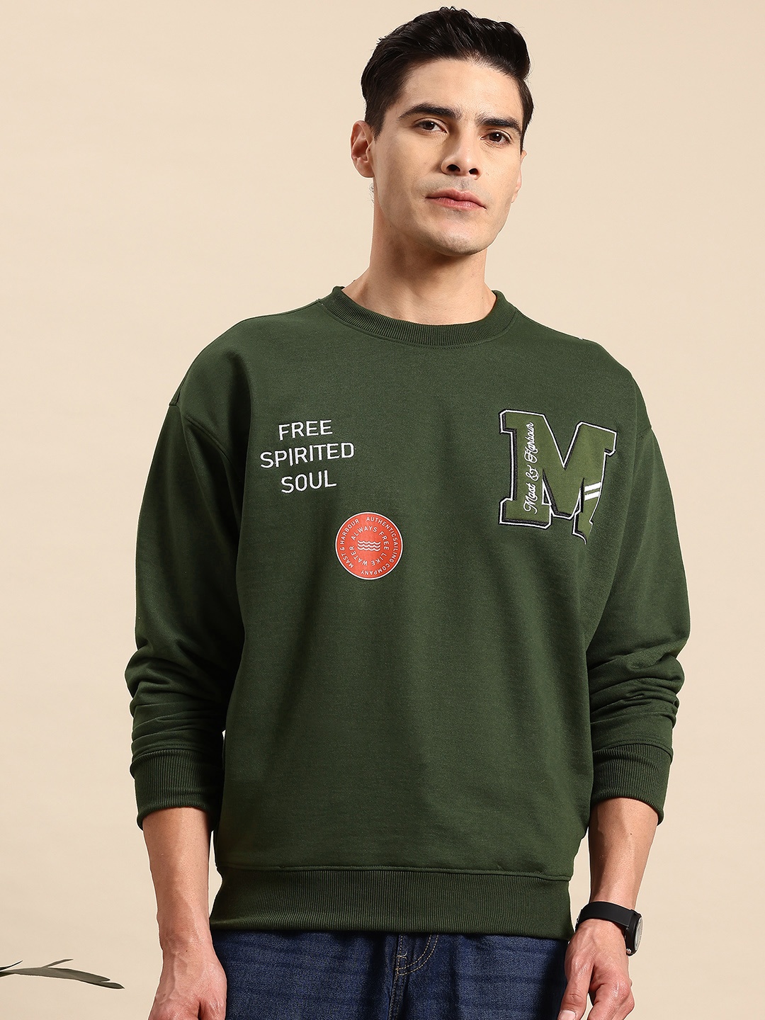 

Mast & Harbour Printed Applique Detail Sweatshirt, Olive