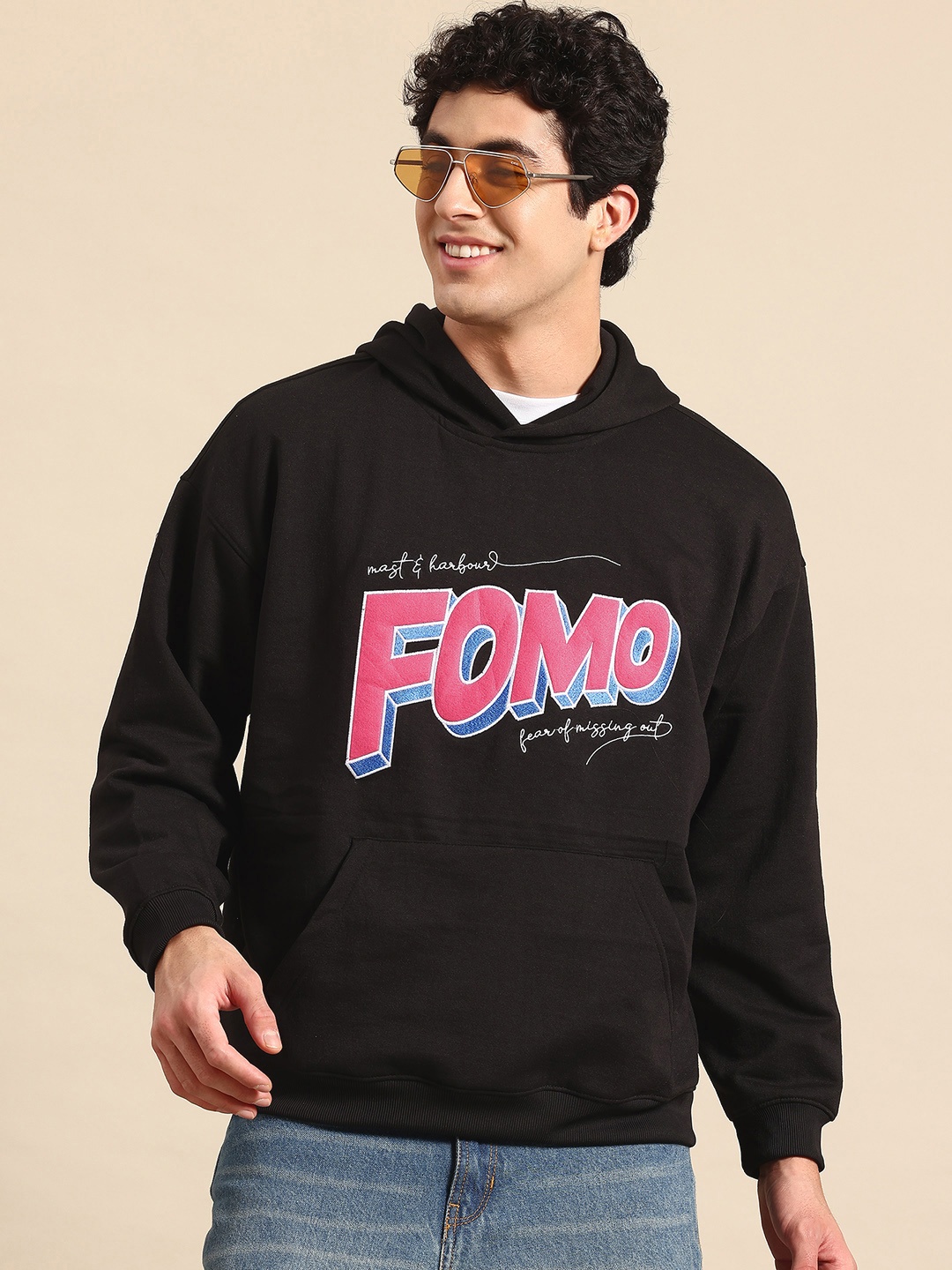 

Mast & Harbour Embroidered Hooded Sweatshirt, Black