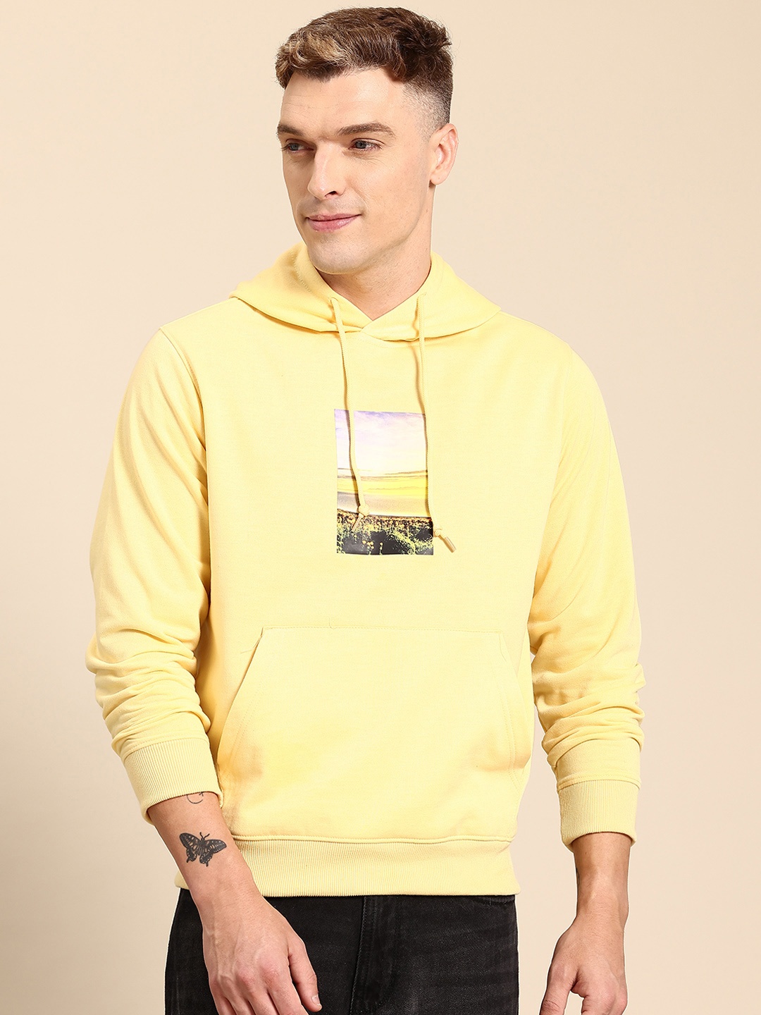 

Mast & Harbour Printed Hooded Sweatshirt, Yellow