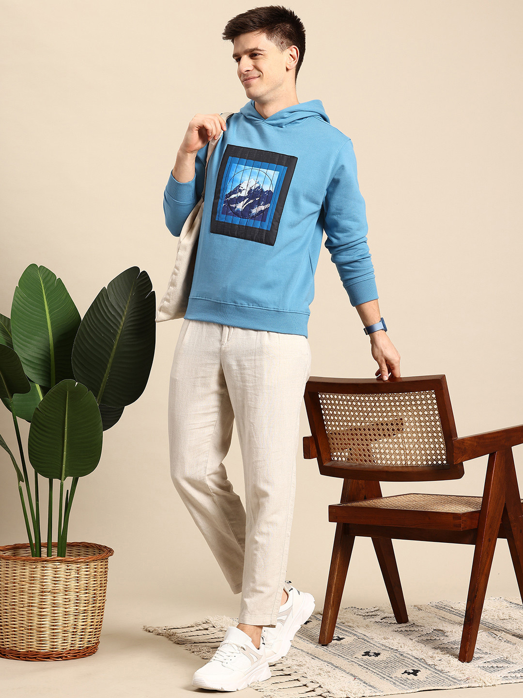 

Mast & Harbour Men Printed Hooded Sweatshirt, Blue