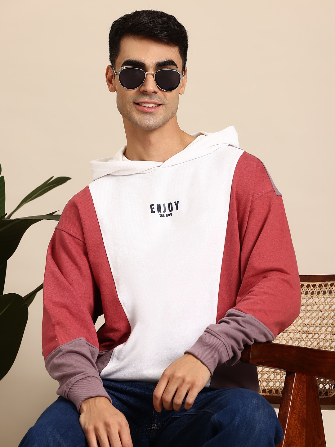 

Mast & Harbour Colourblocked Hooded Sweatshirt, Coral