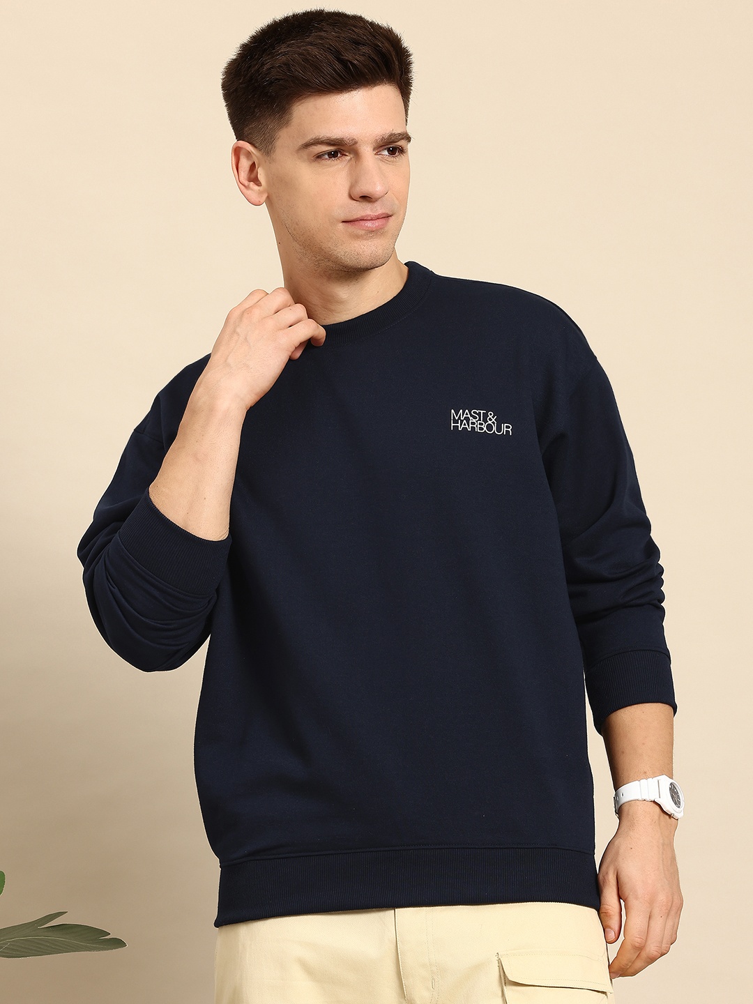 

Mast & Harbour Round Neck Pullover Sweatshirt, Navy blue