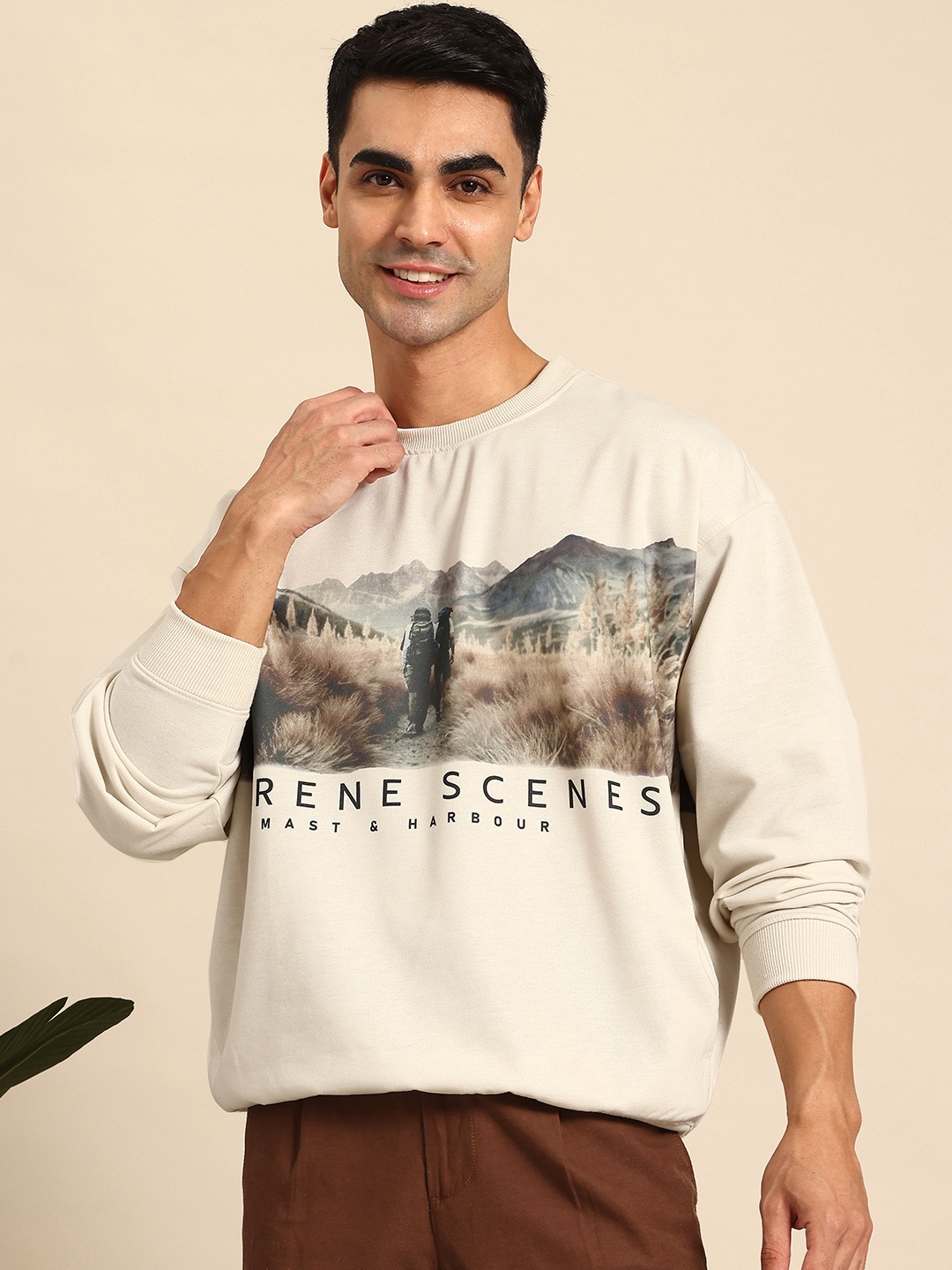 

Mast & Harbour Printed Sweatshirt, Beige