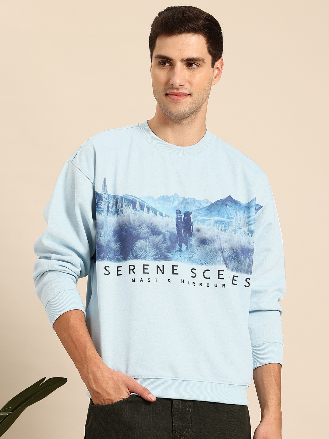 

Mast & Harbour Men Printed Sweatshirt, Blue