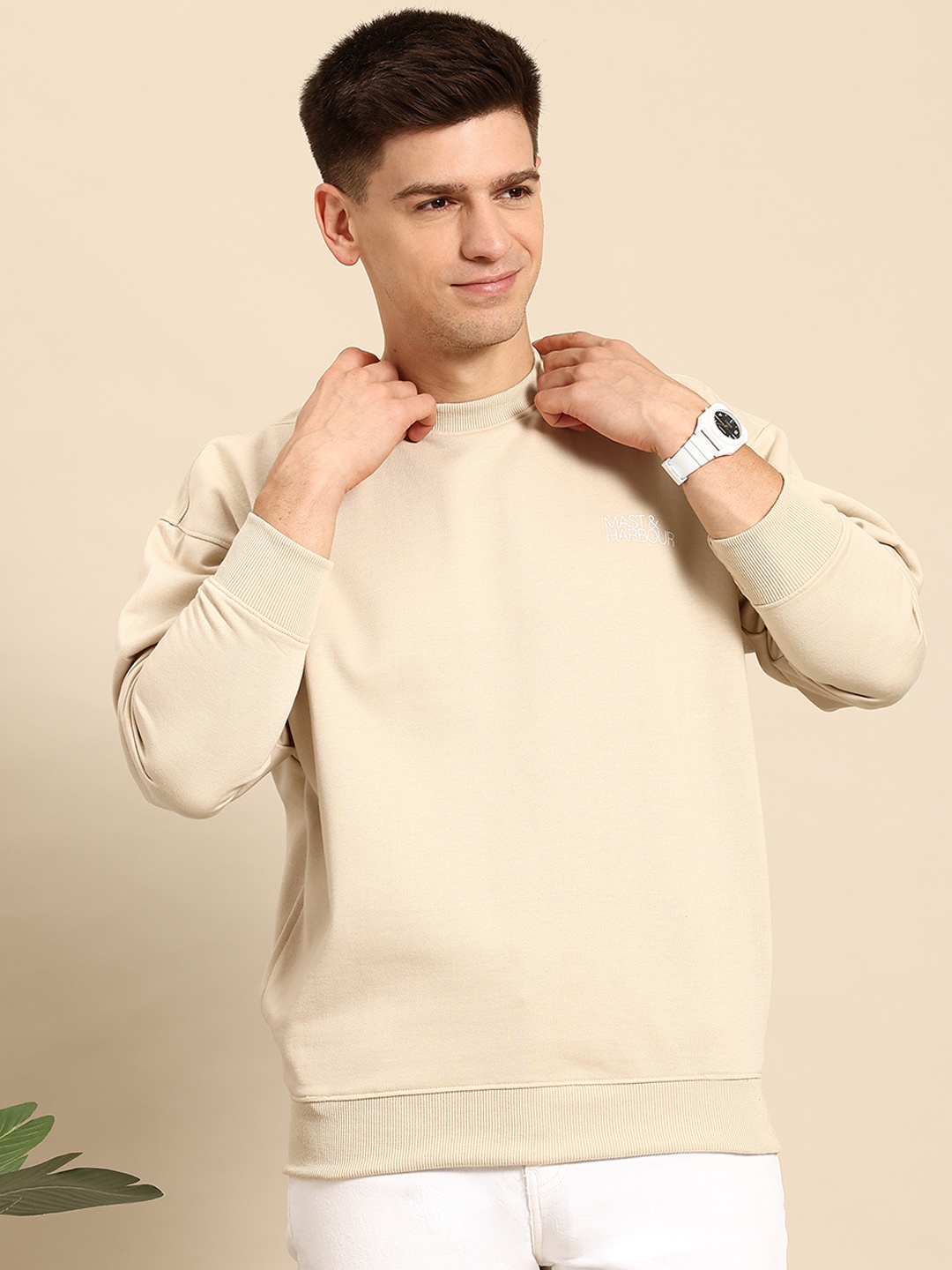 

Mast & Harbour Round Neck Pullover Sweatshirt, Beige