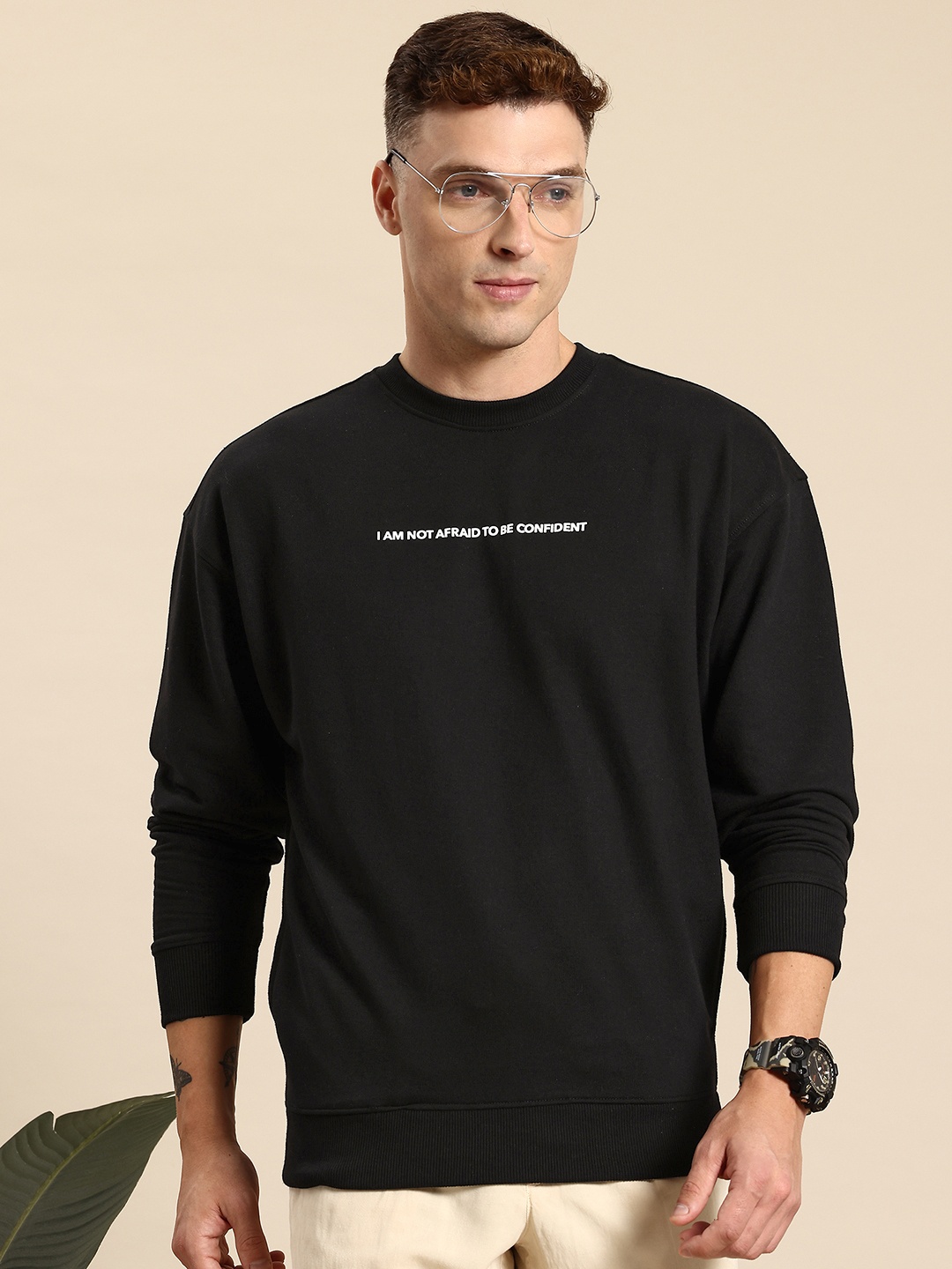

Mast & Harbour Printed Drop-Shoulder Sleeves Sweatshirt, Black