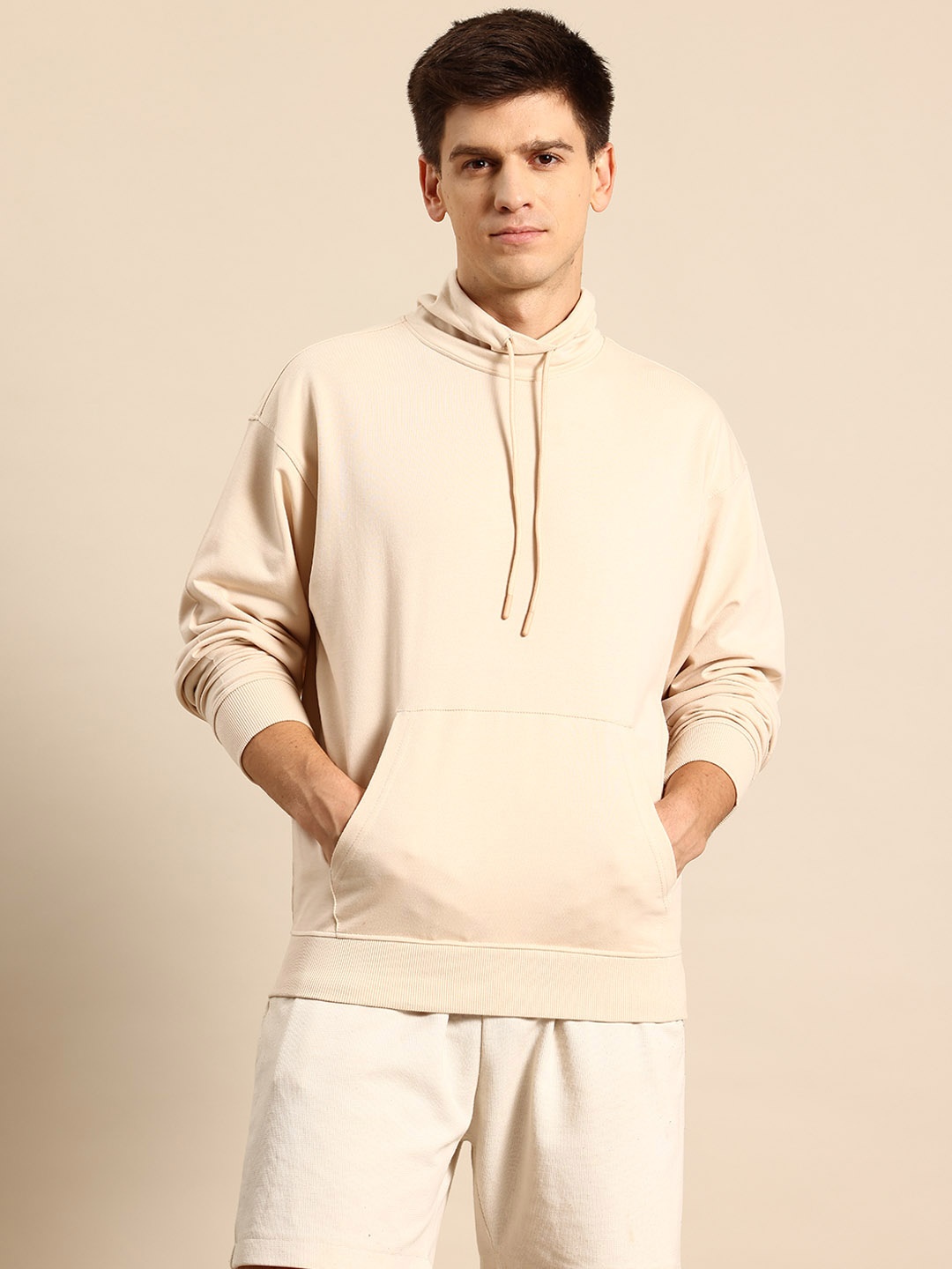 

Mast & Harbour Men Hooded Sweatshirt, Beige