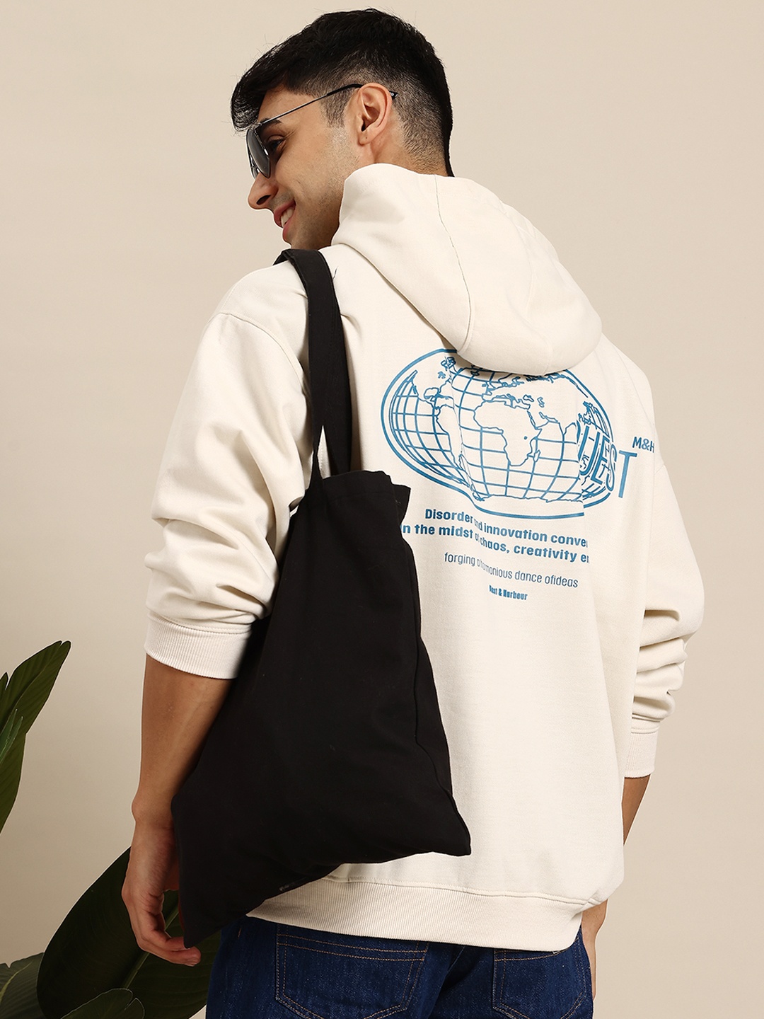 

Mast & Harbour Men Printed Hooded Sweatshirt, Beige
