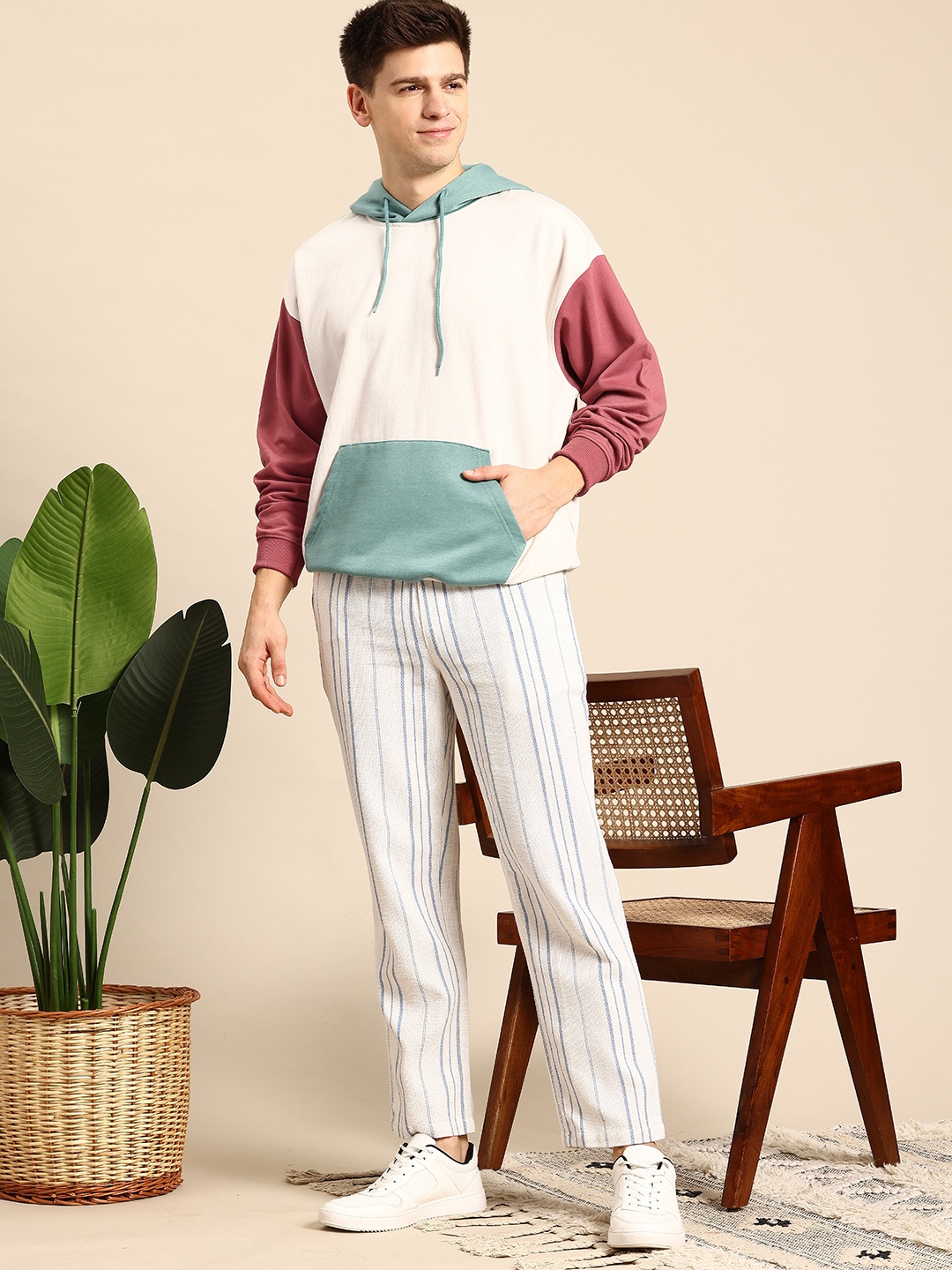 

Mast & Harbour Hooded Sweatshirt, Cream