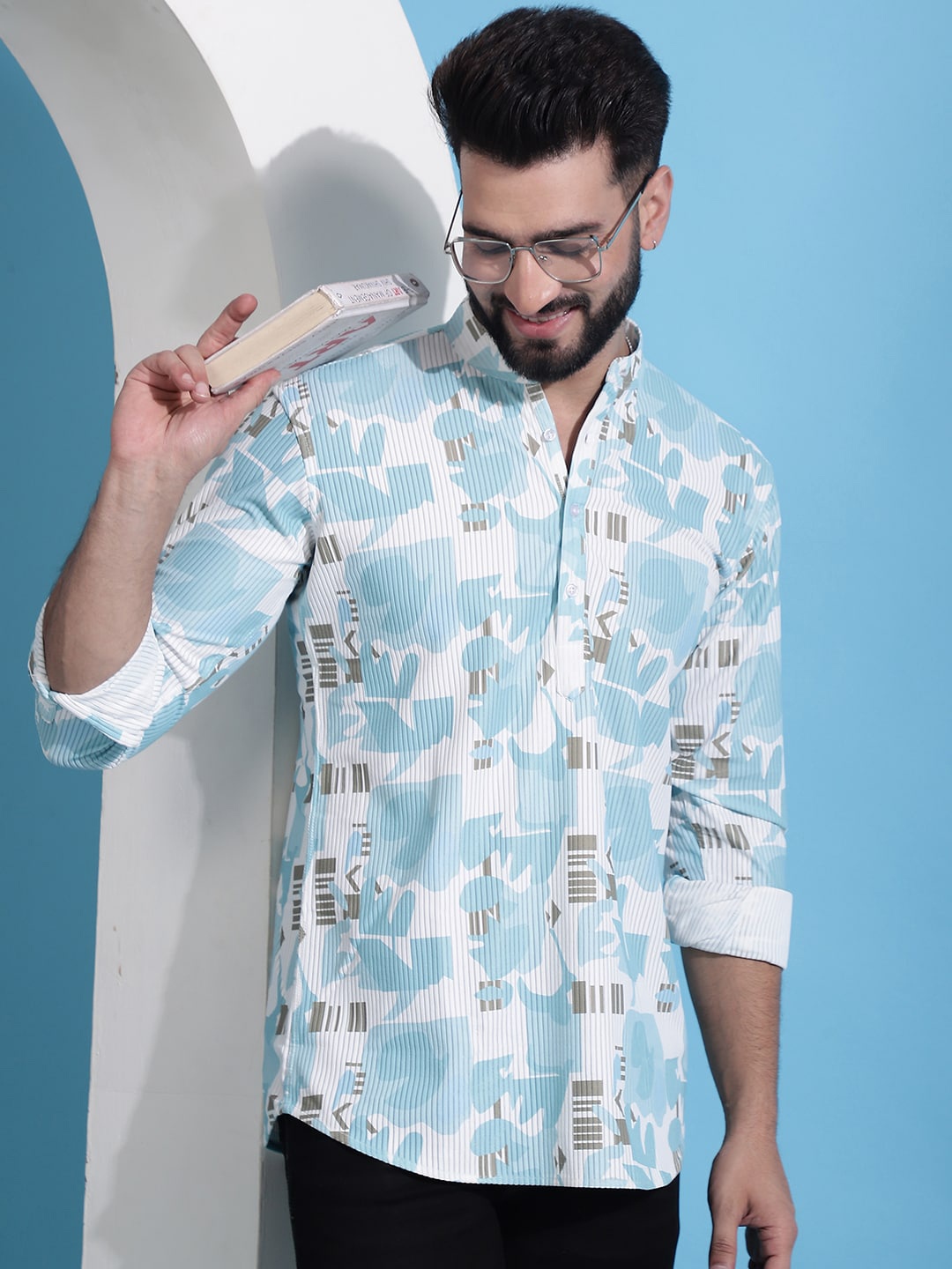 

Jompers Abstract Printed Cotton Straight Short Kurta, Turquoise blue