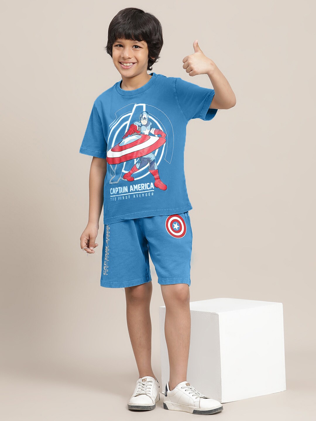 

Kids Ville Boys Captain America Printed T-Shirt With Shorts, Blue