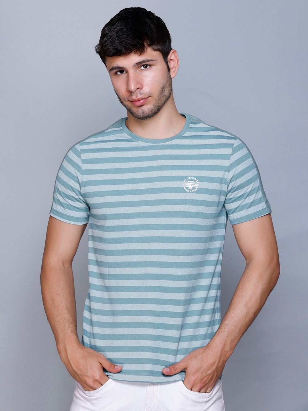 

Fort Collins Striped Round Neck Knitted Cotton T-shirt, Pink