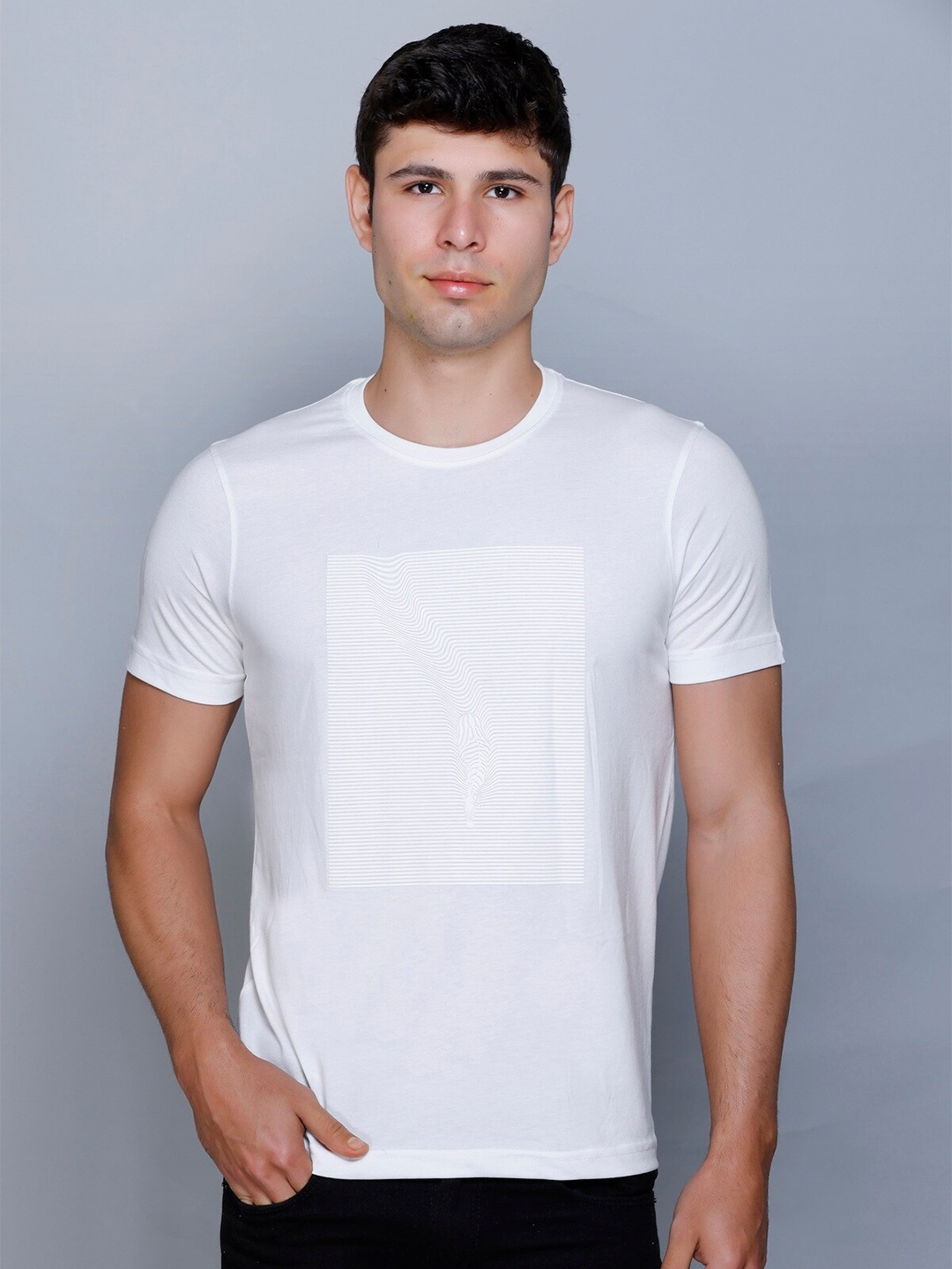 

Fort Collins Cotton Round Neck Knitted Pockets T-shirt, White