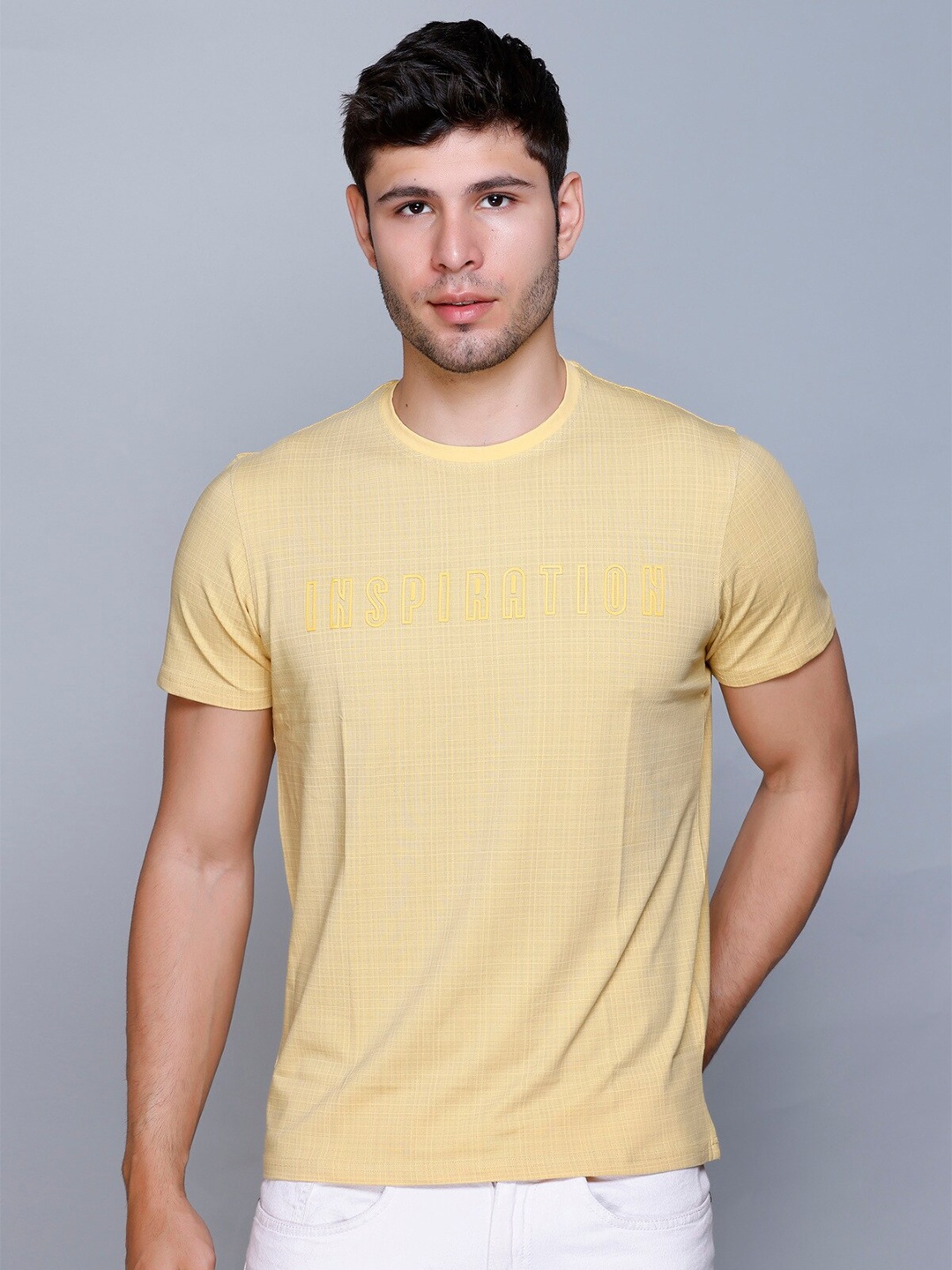 

Fort Collins Striped Round Neck Knitted Cotton T-shirt, Yellow