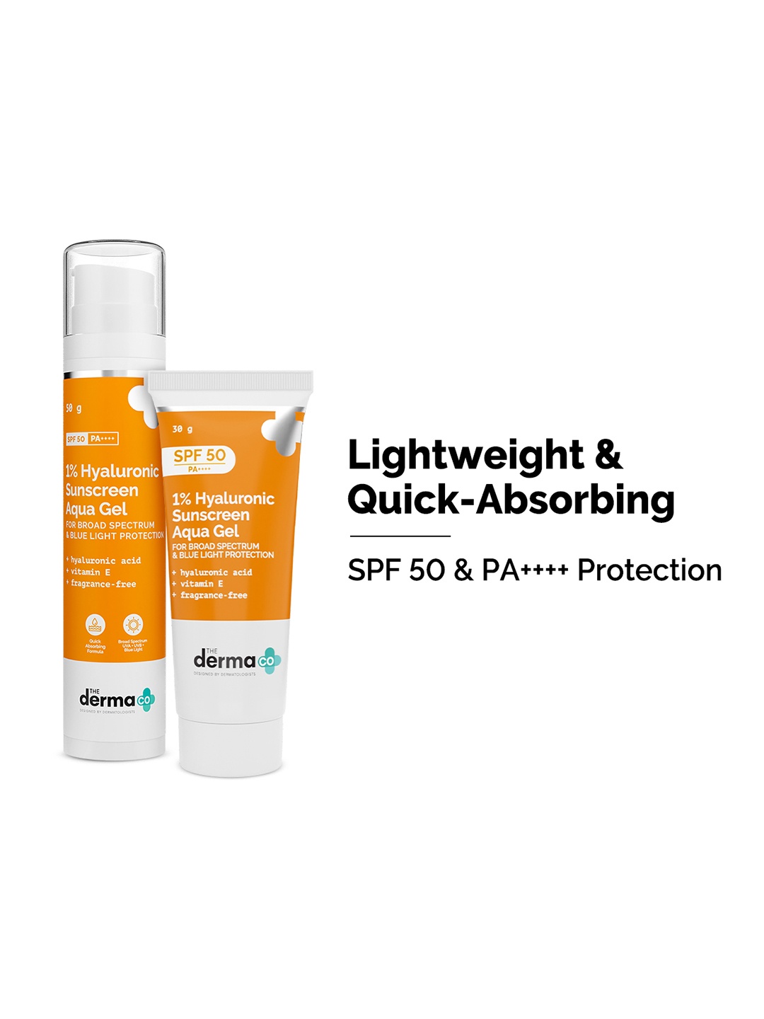

The Derma co. Set of 2 1% Hyaluronic Sunscreen SPF50 Aqua Gel - 30 g & 50 g, Orange