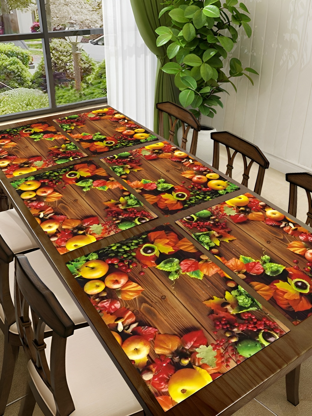 

REVEXO Brown & Yellow 6 Pieces Printed Rectangular Table Placemats