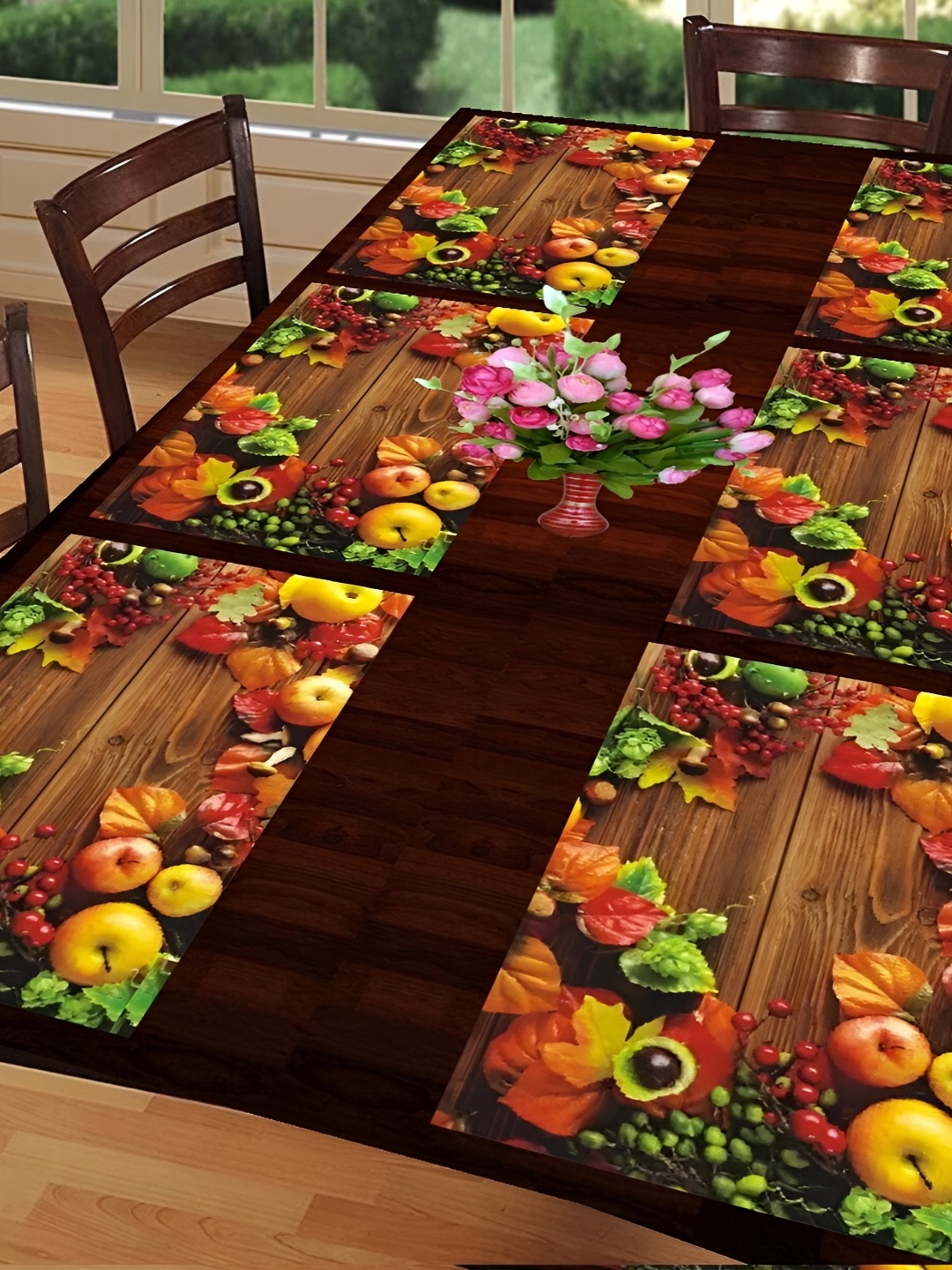 

REVEXO Brown & Yellow 6 Pieces Printed Heat-Resistant Table Placemats