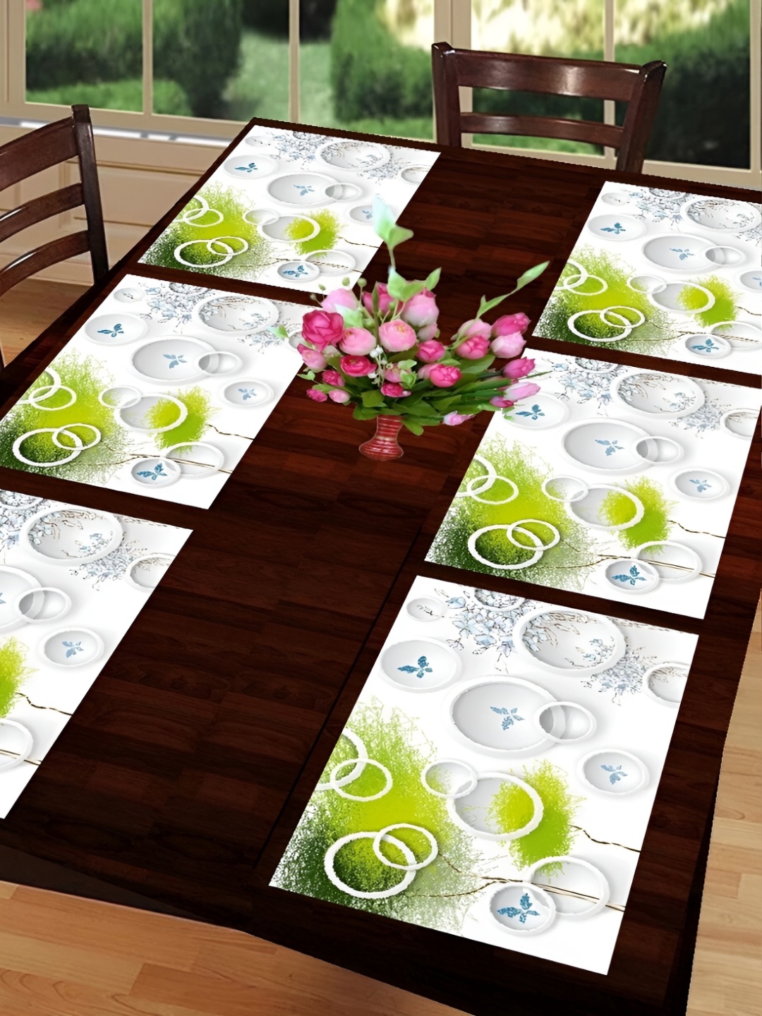 

REVEXO White & Green 6 Pieces Printed Heat Resistant Table Placemats