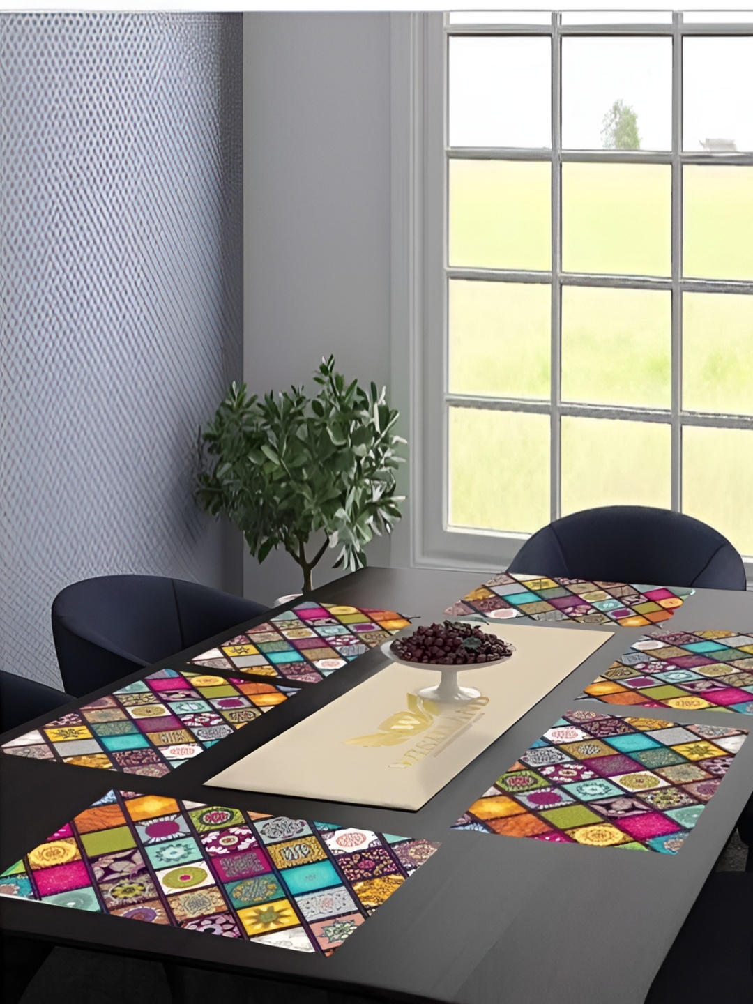 

REVEXO Pink & Blue 6 Pieces Printed Table Placemats