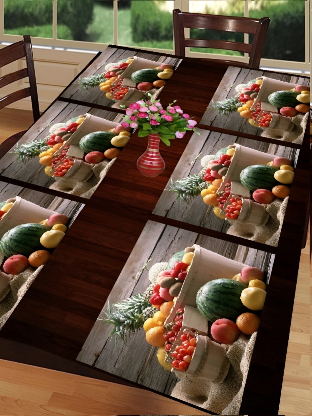 

REVEXO Red & Green 6 Pieces Fruits Pattern Rectangle Reversible Table Placemats