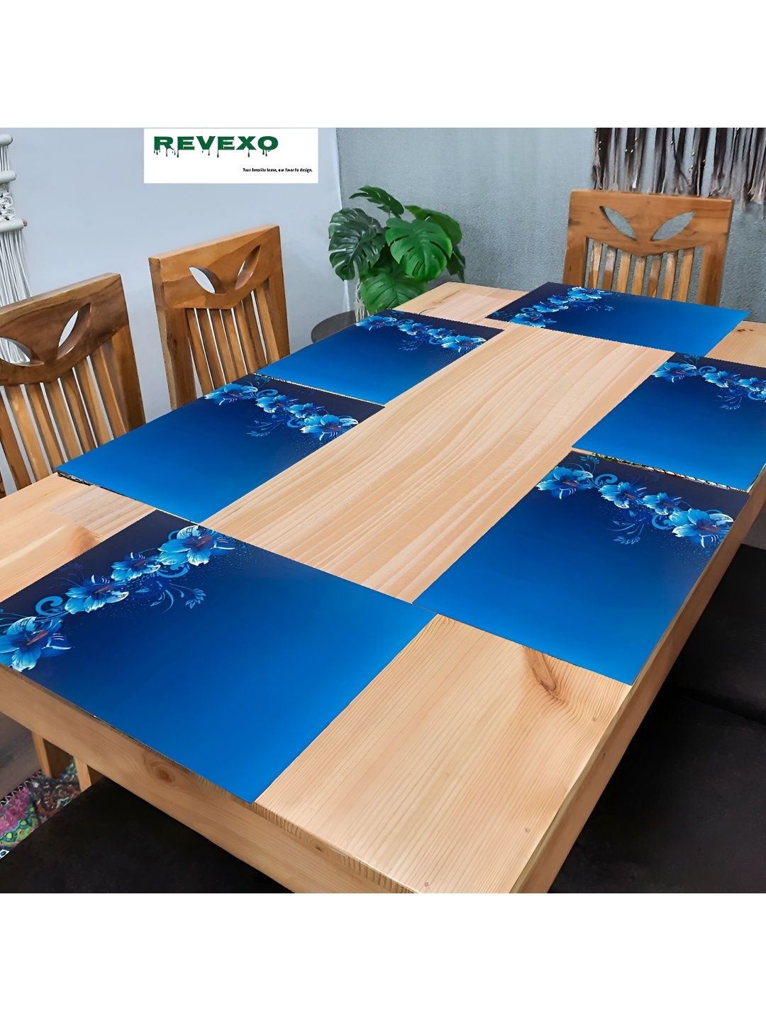 

REVEXO Lavender & Blue 6Pcs Floral Pattern Rectangle Reversible Table Placemats