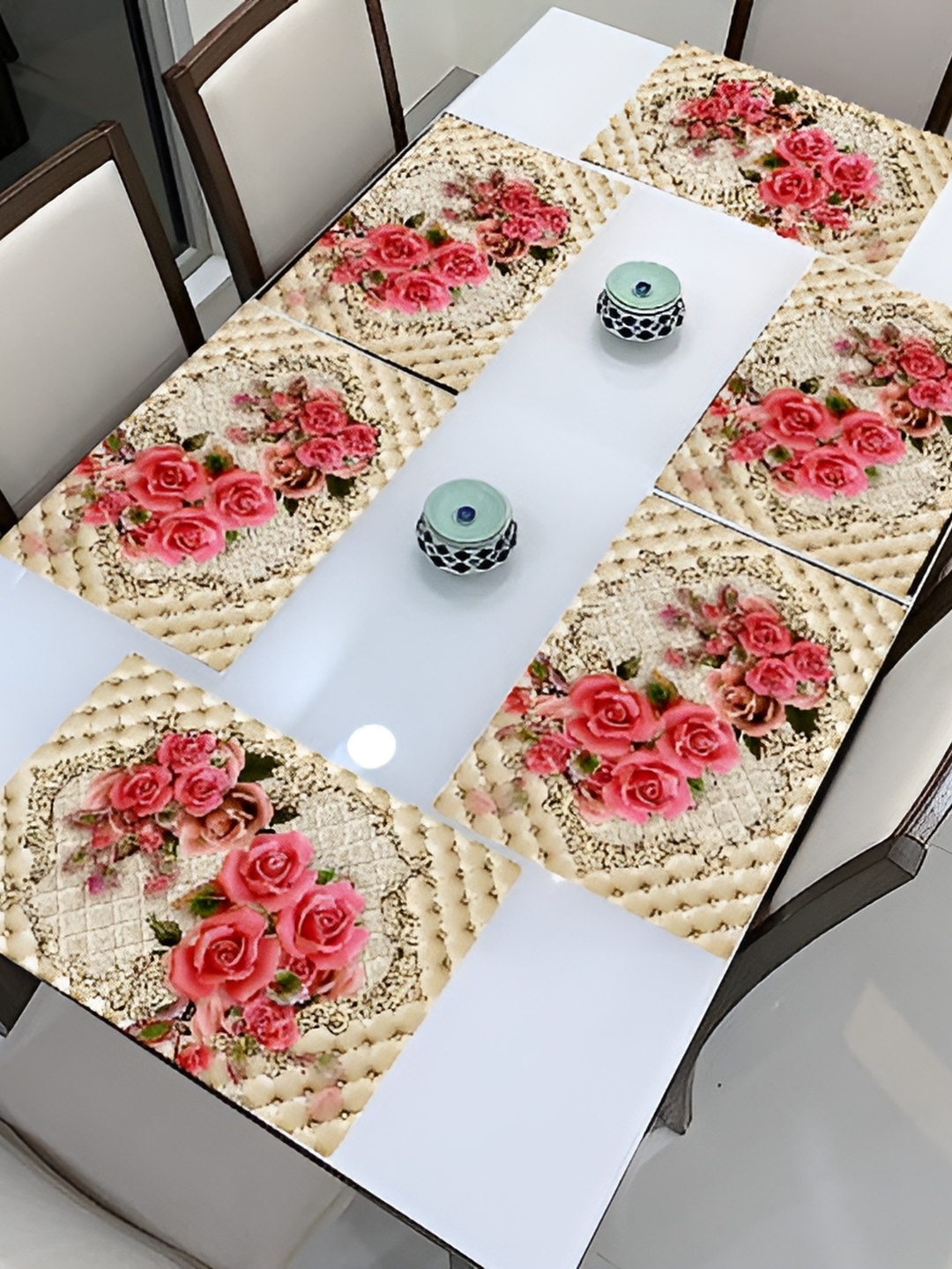 

REVEXO Pink & Peach 6 Pieces Printed Table Placemats