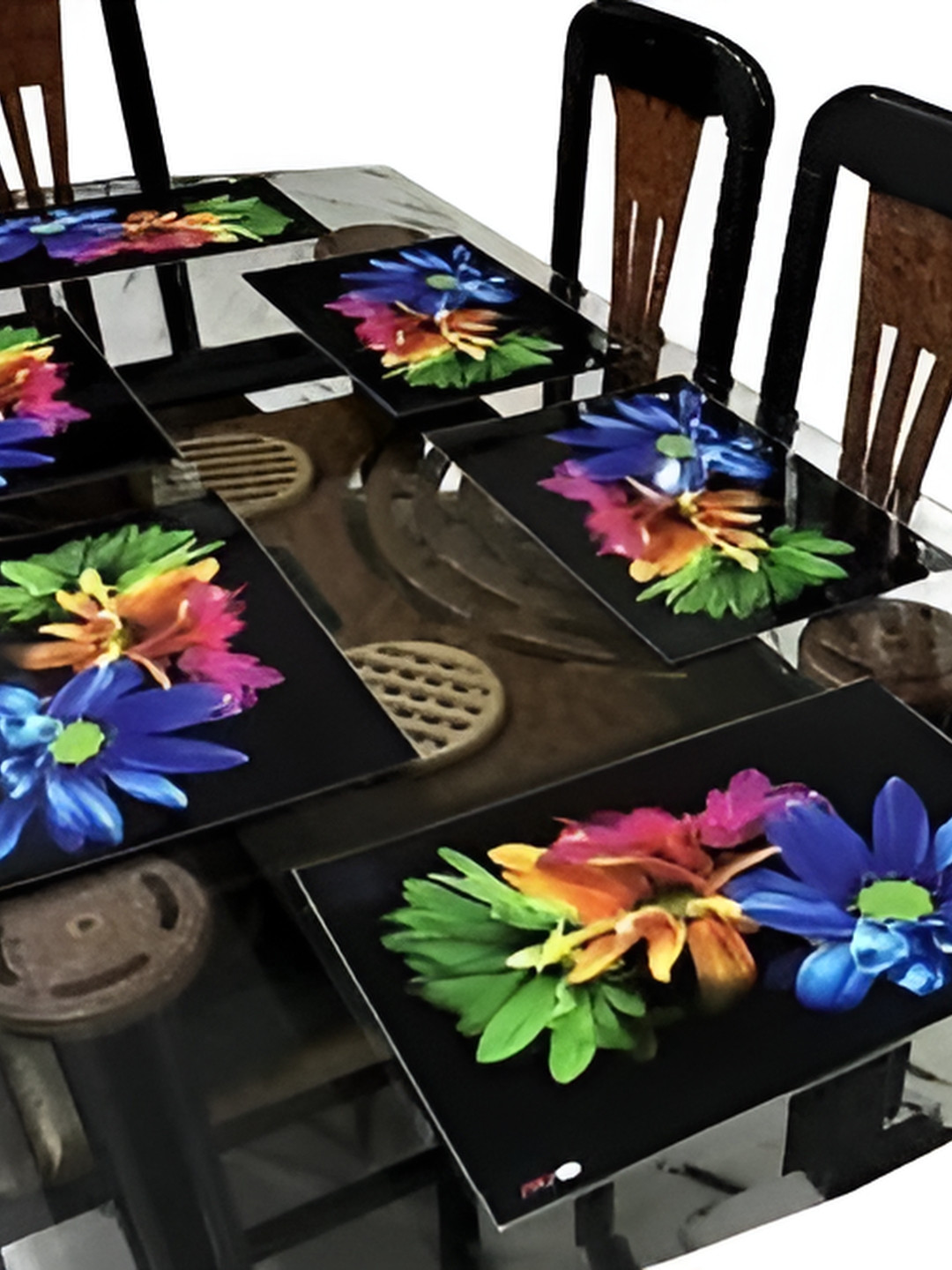 

REVEXO Black & Blue 6 Pieces Printed Rectangular Table Placemats