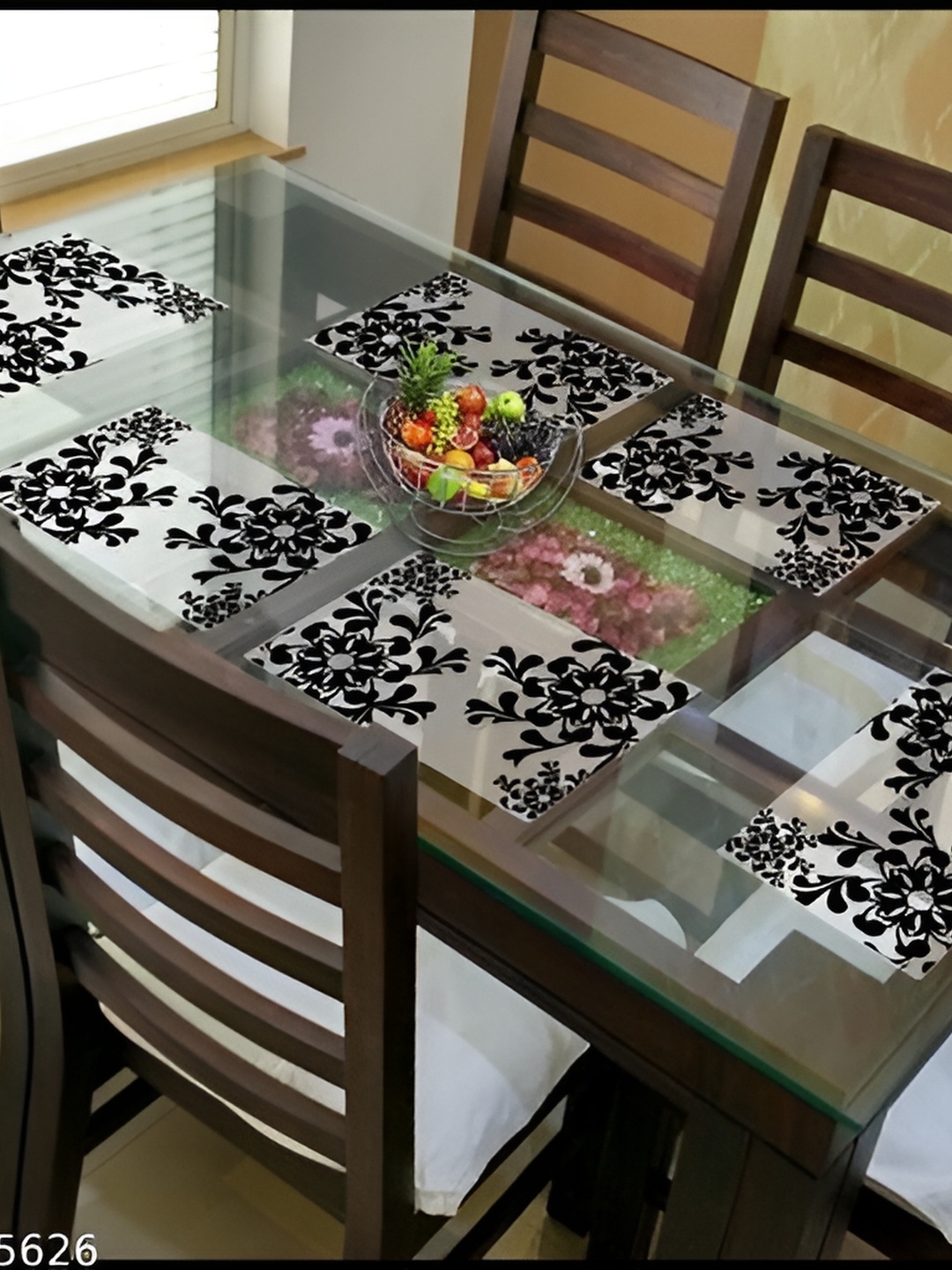 

REVEXO White & Black 6 Pieces Floral Printed Rectangle Reversible Table Placemats