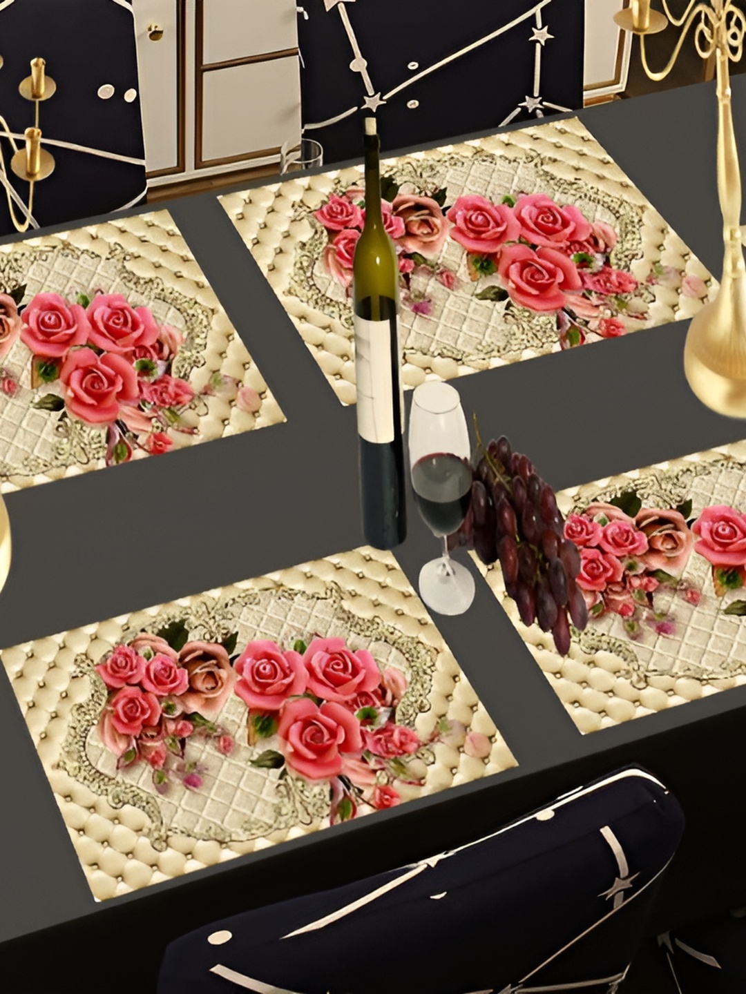 

REVEXO Beige & Pink 6 Pieces Printed Rectangle Table Placemats