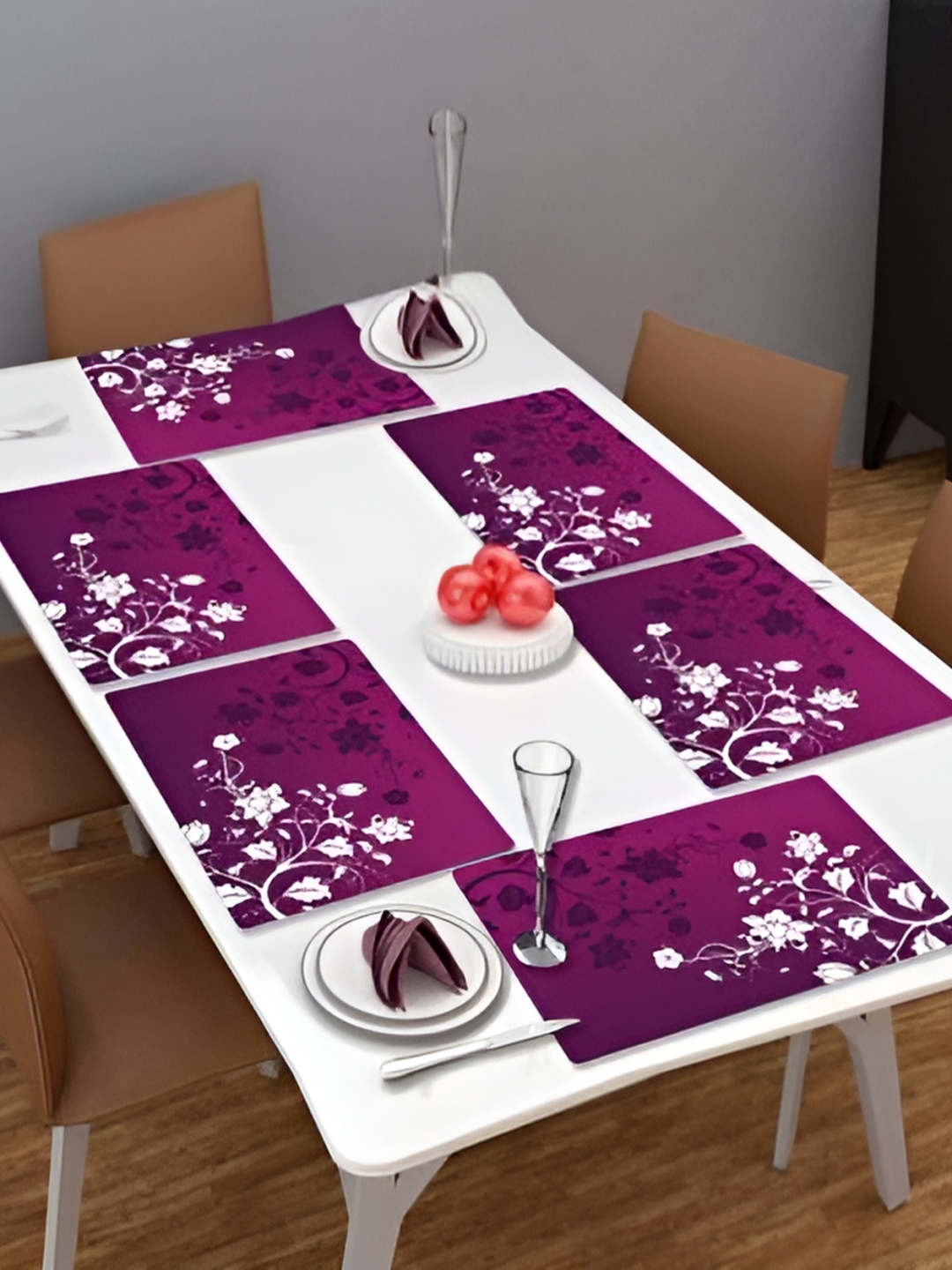 

REVEXO Purple & White 6 Pieces Printed Rectangular Table Placemats