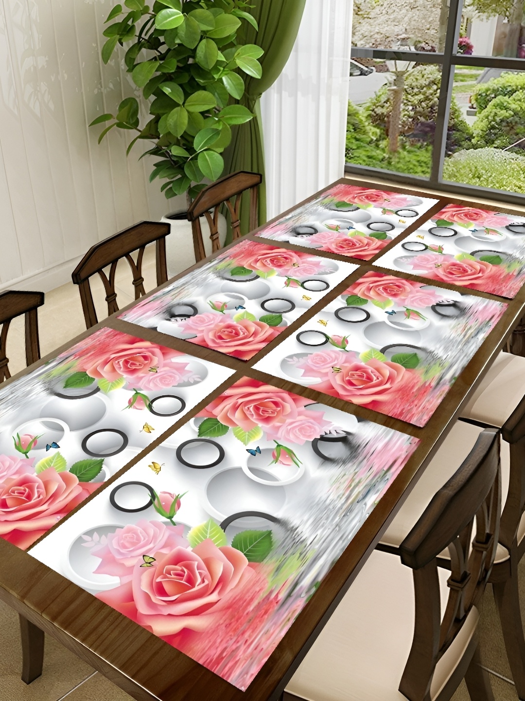 

REVEXO Red & White 6 Pieces Printed Rectangular Table Placemats