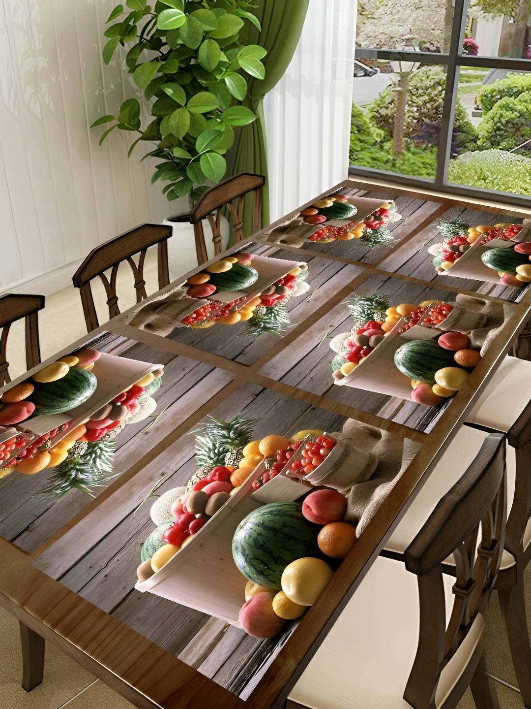 

REVEXO Beige & Grey 6 Pieces Printed Rectangular Table Placemats