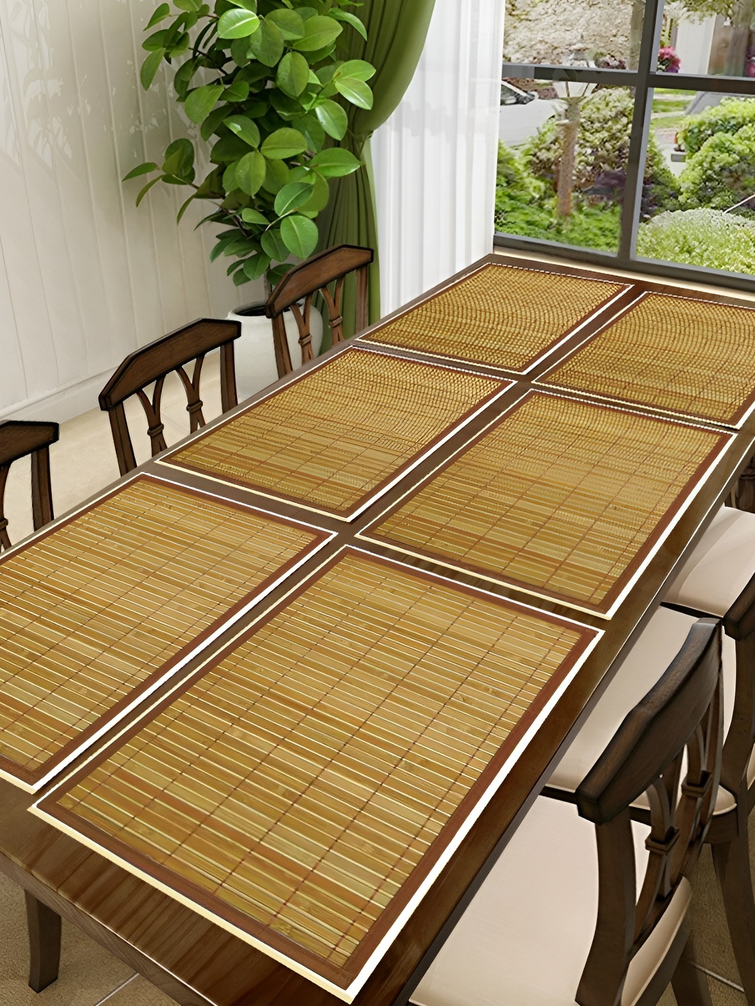 

REVEXO Beige 6 Pieces Printed Rectangular Table Placemats