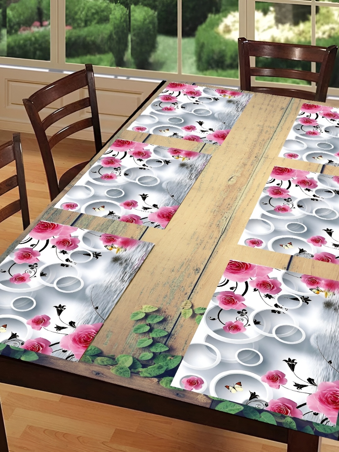 

REVEXO Pink & White 6 Pieces Printed Rectangular Table Placemats