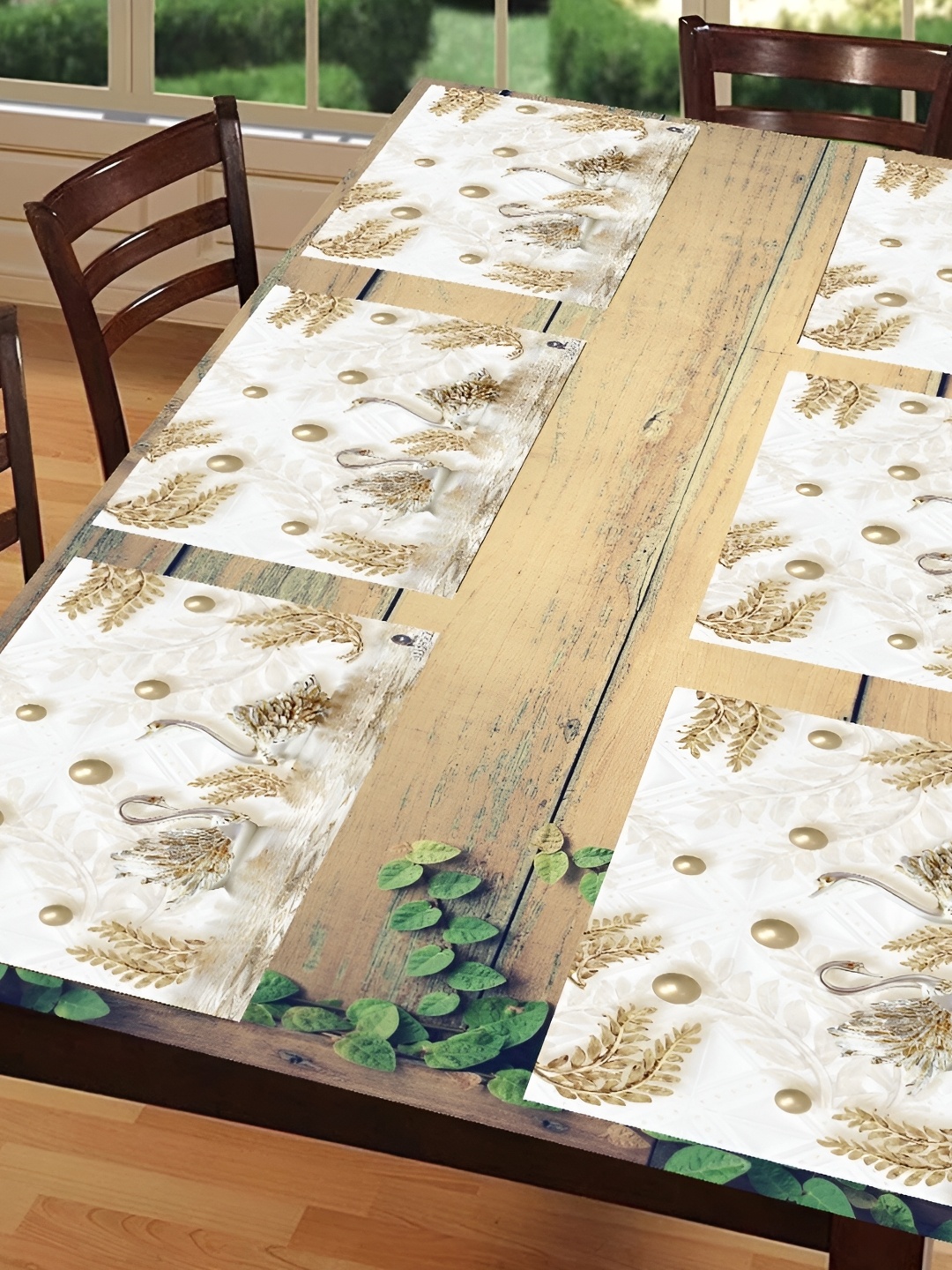 

REVEXO Brown & Silver Toned 6 Pieces Printed Rectangular Table Placemats