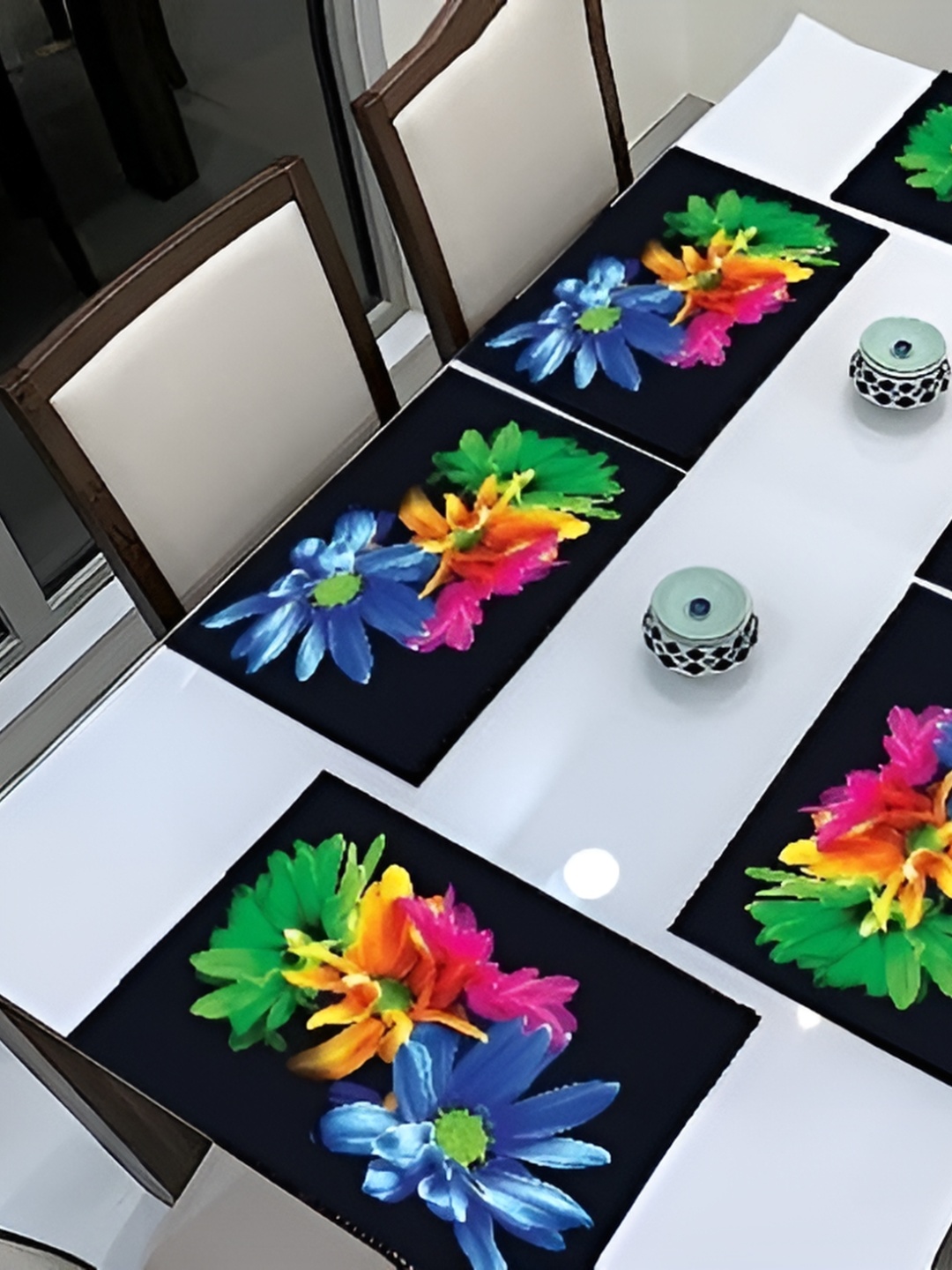 

REVEXO Black & Blue 6 Pieces Printed Rectangular Table Placemats
