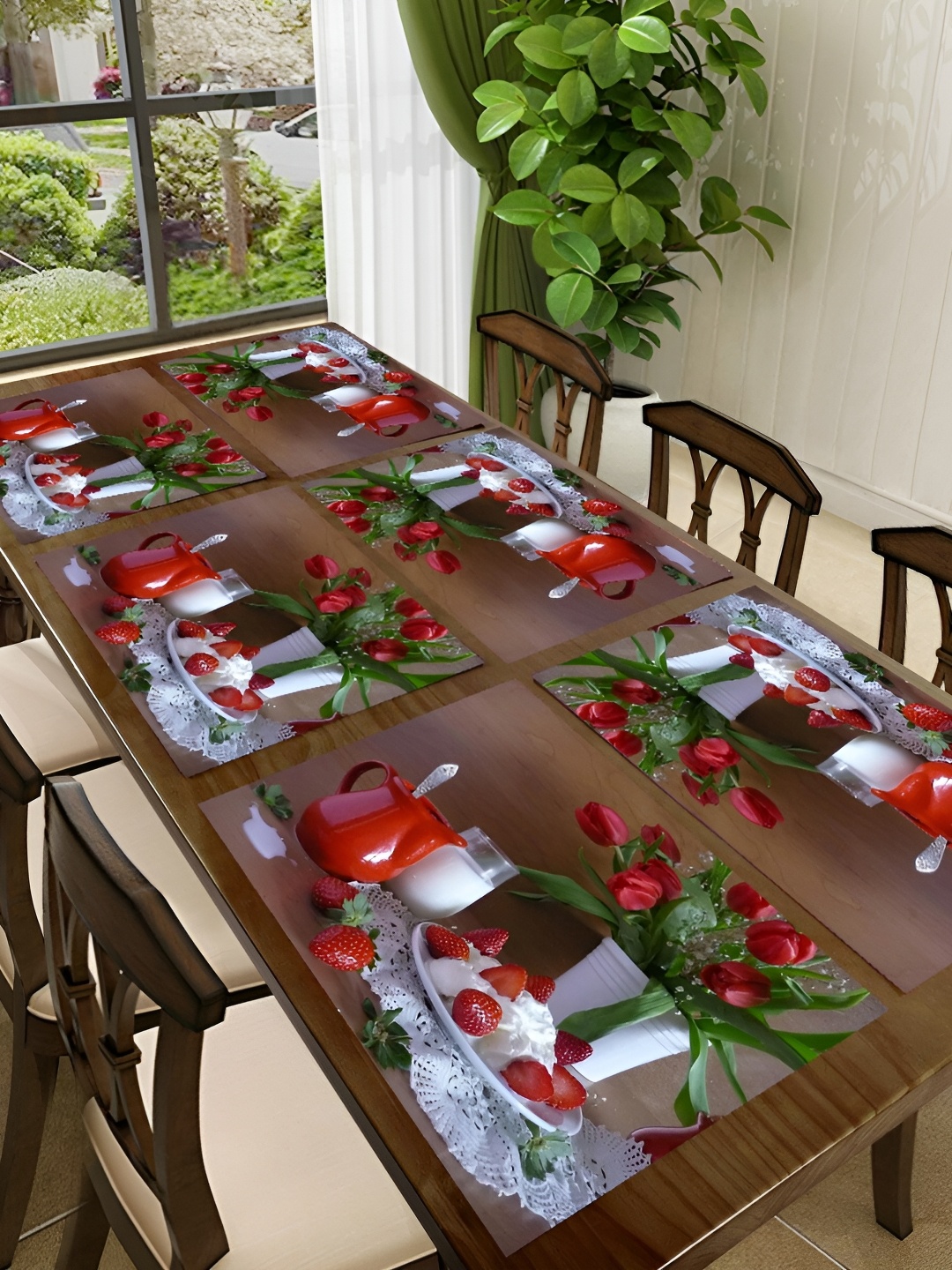 

REVEXO Red & White 6 Pieces Printed Rectangle Table Placemats