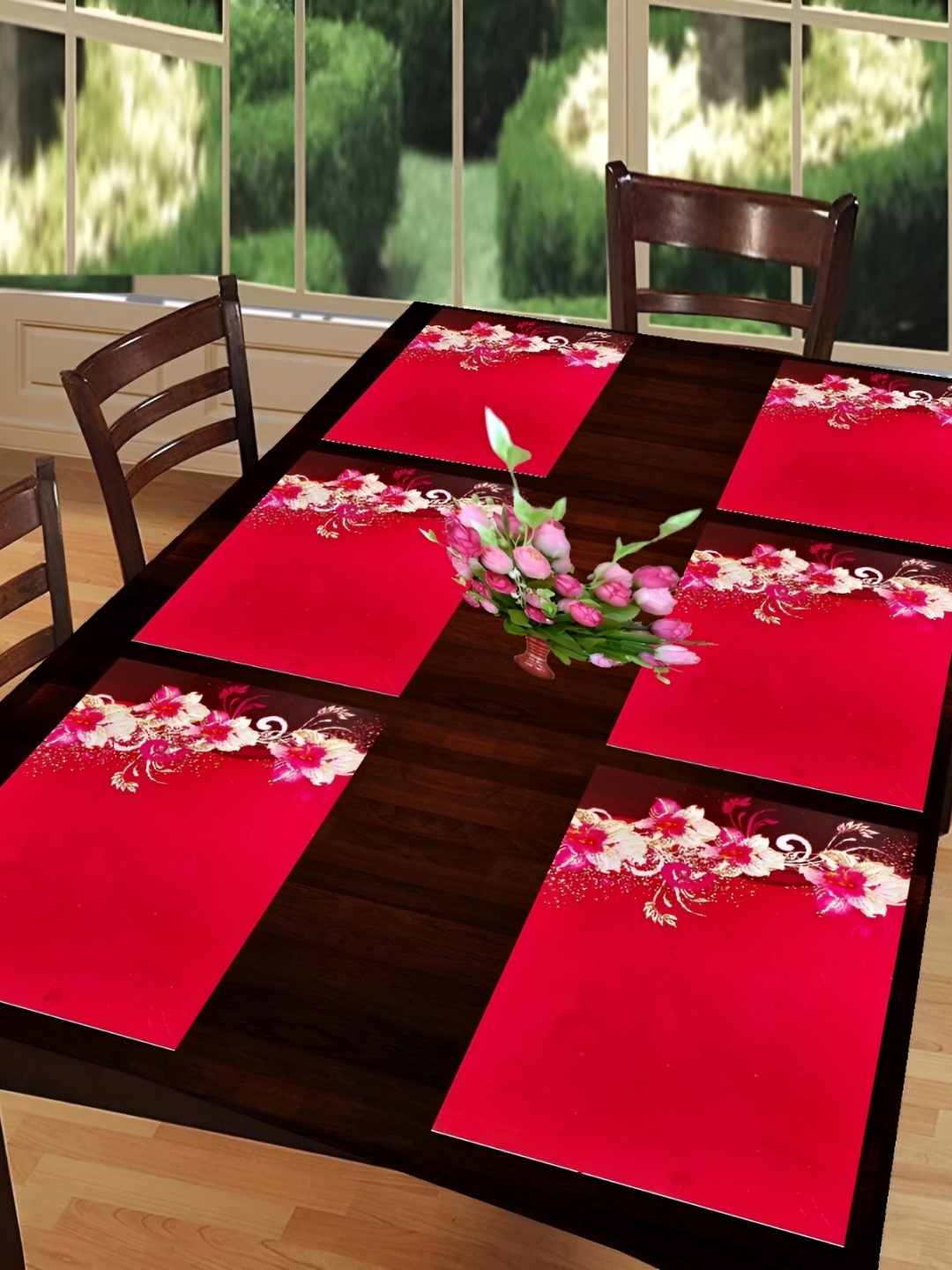 

REVEXO Red & Pink 6 Pieces Printed Rectangular Table Placemats