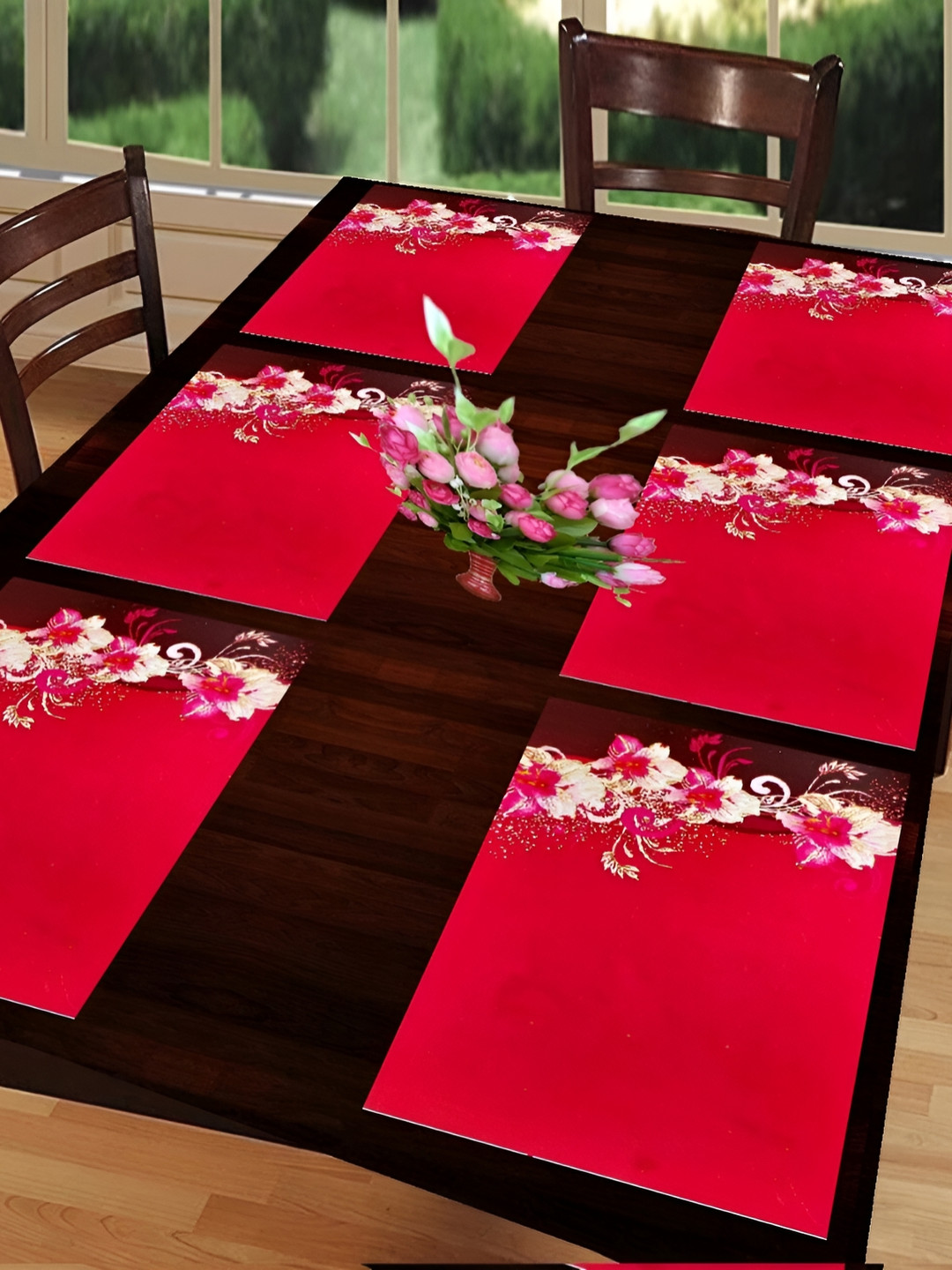 

REVEXO Red & Pink 6-pcs Printed Rectangular Table Placemats
