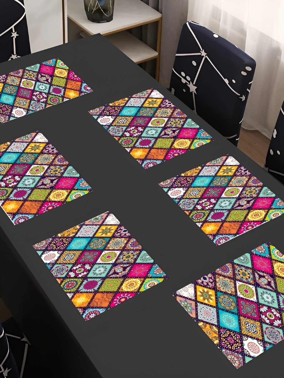 

REVEXO Blue & Pink 6 Pieces Printed Table Placemats