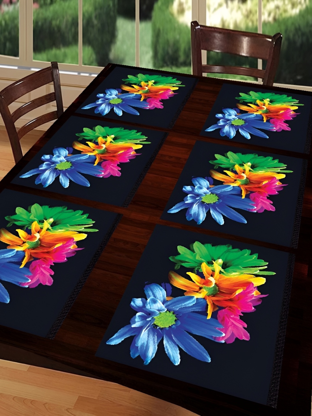 

REVEXO Blue & Black 6 Pieces Printed Table Placemats