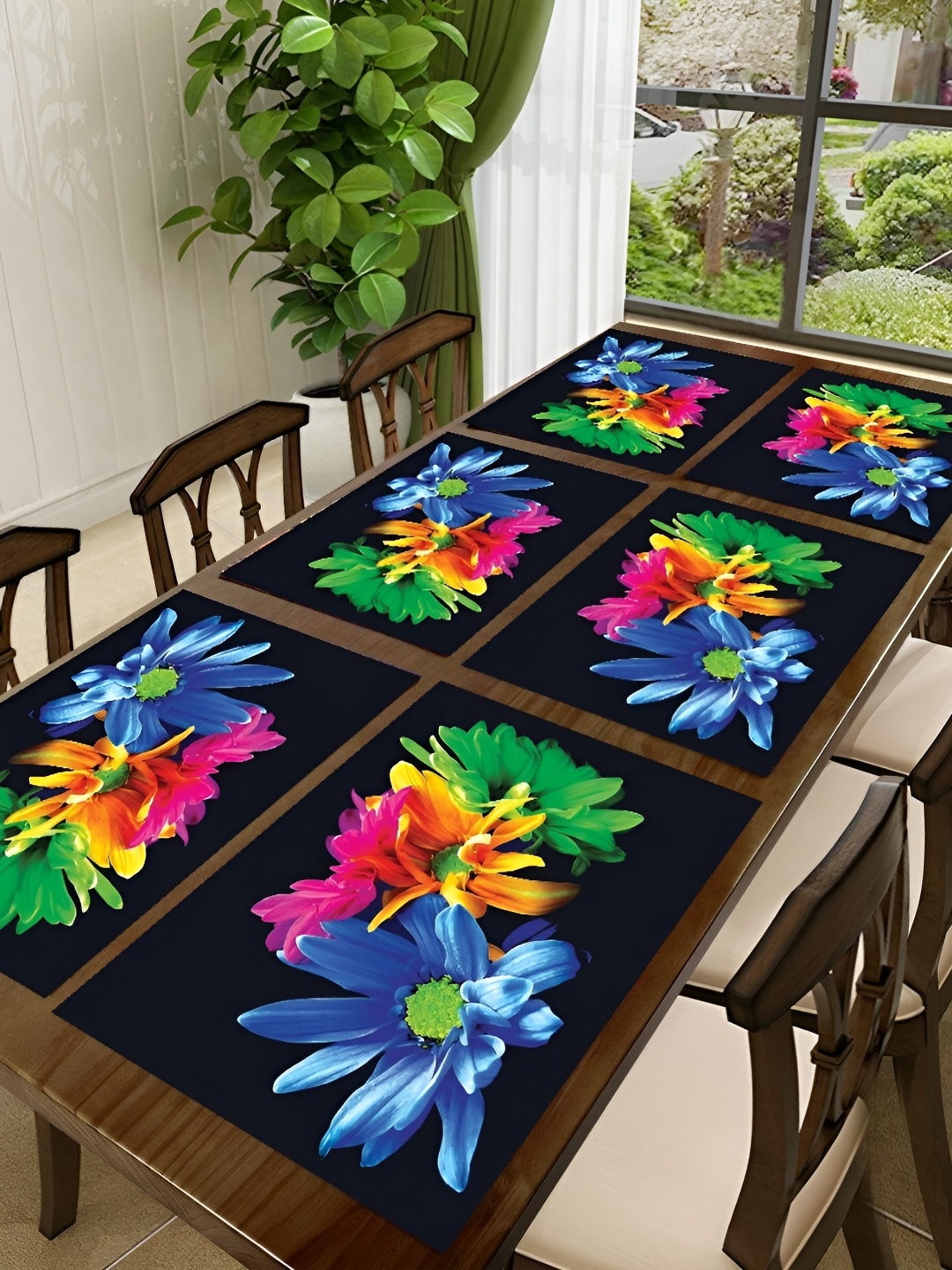 

REVEXO Blue & Green 6 Pieces Printed Rectangular Table Placemats