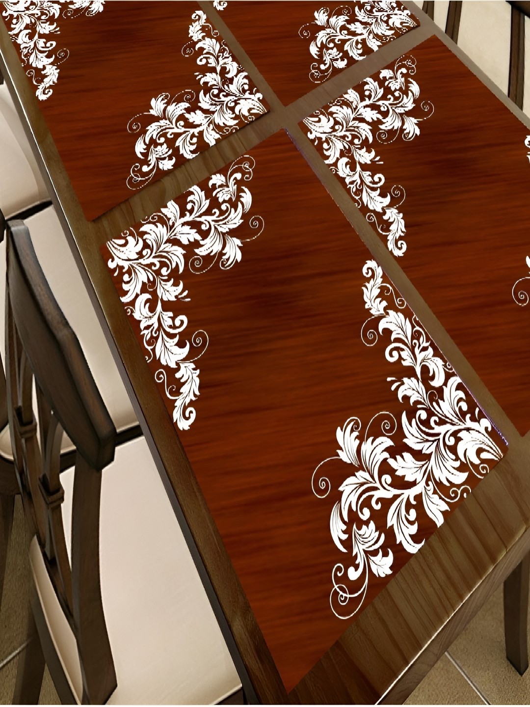

REVEXO Maroon & White 3 Pieces Printed Rectangular Table Placemats